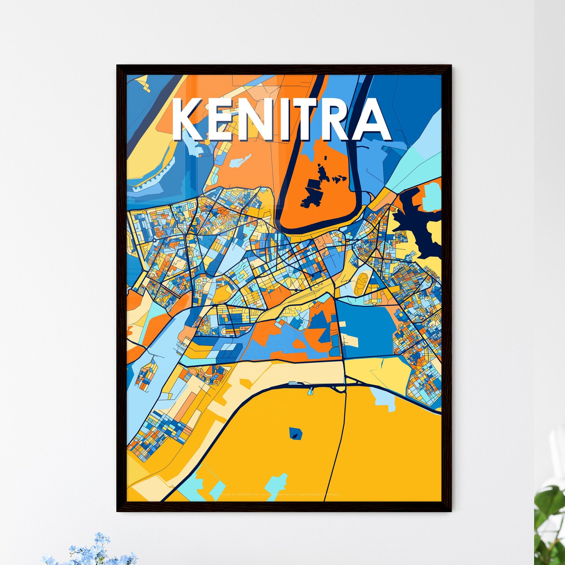 KENITRA MOROCCO Vibrant Colorful Art Map Poster Blue Orange