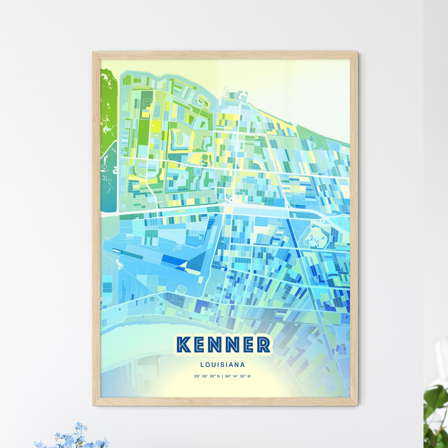 Colorful Kenner Louisiana Fine Art Map Cool Blue