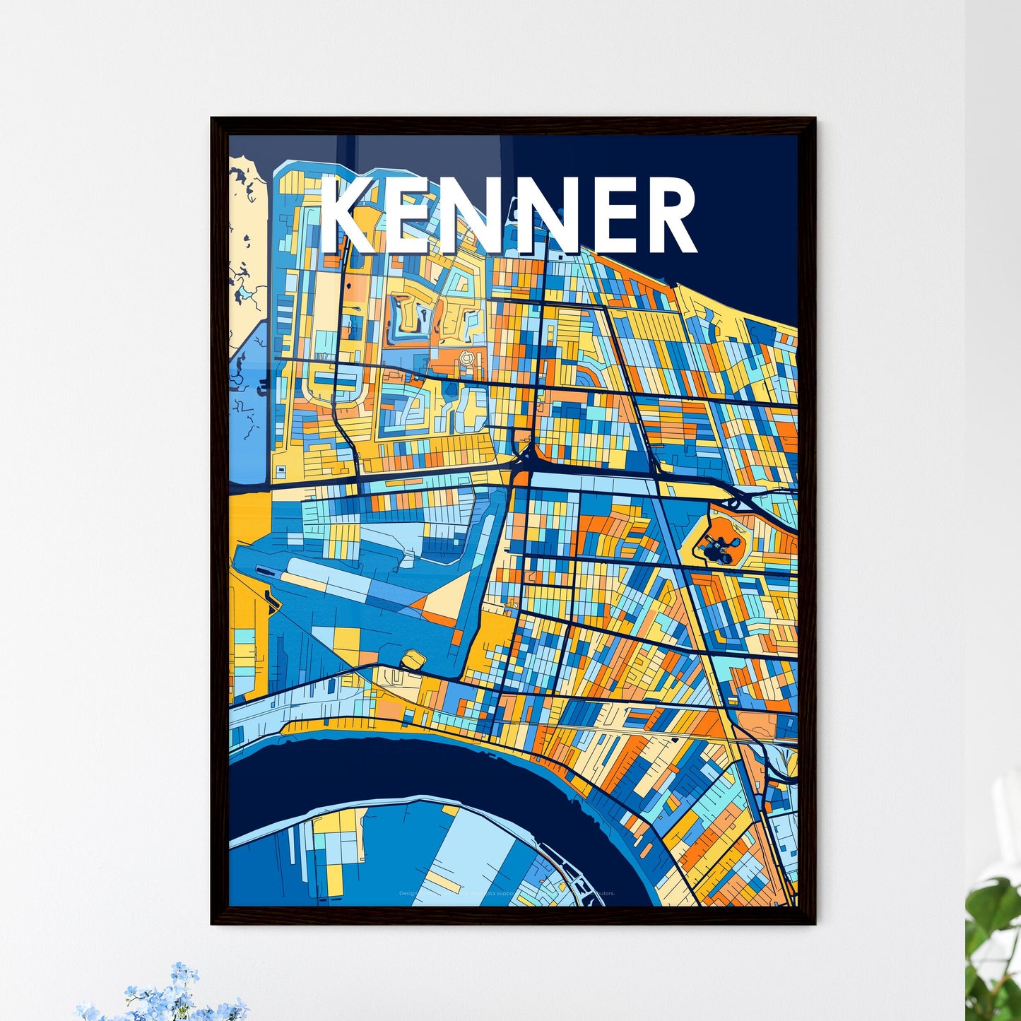 KENNER LOUISIANA Vibrant Colorful Art Map Poster Blue Orange