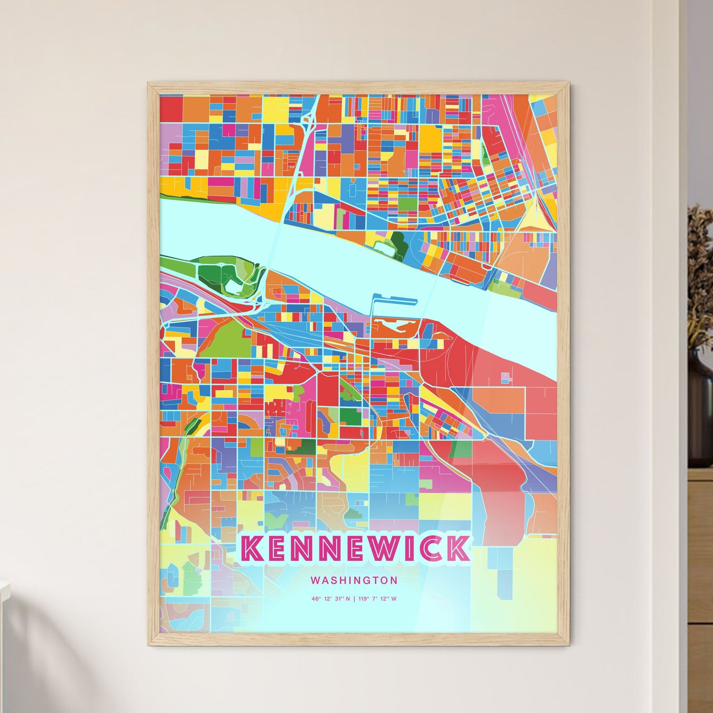 Colorful Kennewick Washington Fine Art Map Crazy Colors