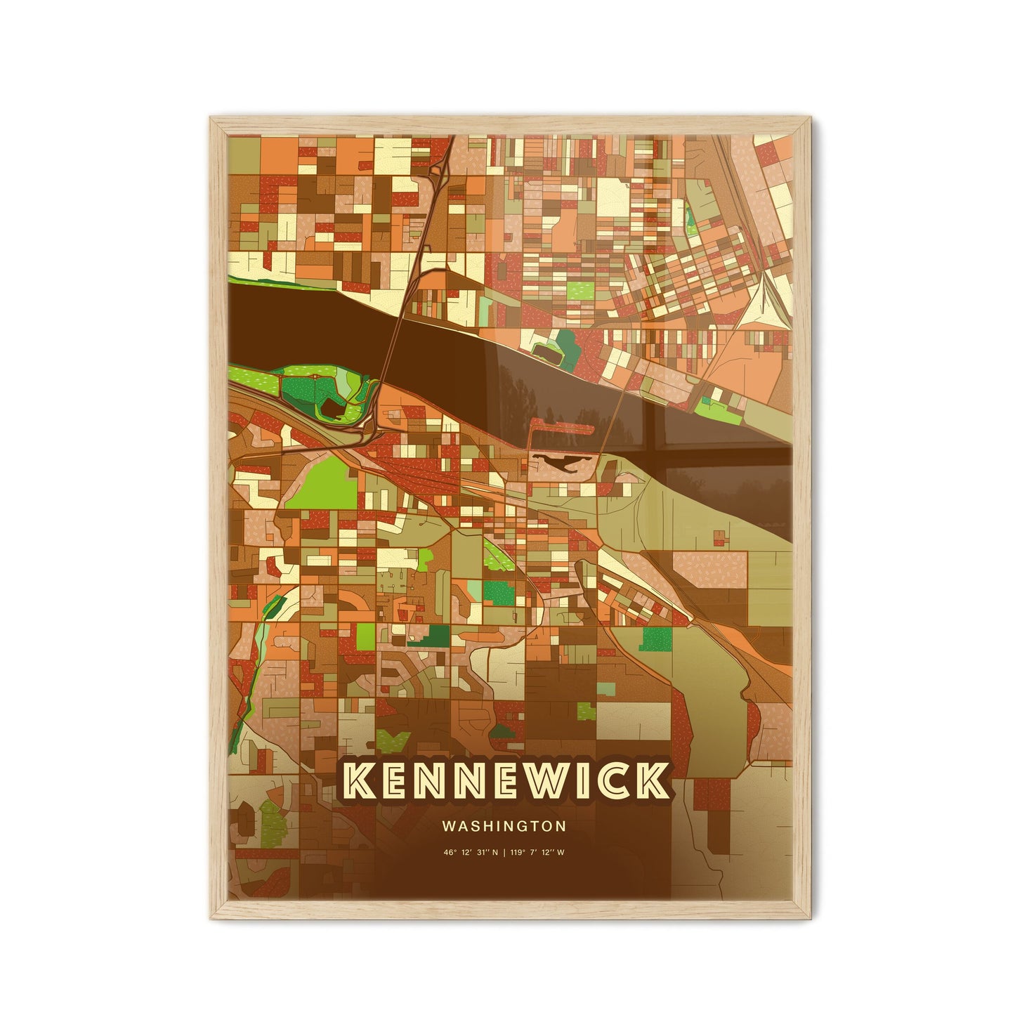 Colorful Kennewick Washington Fine Art Map Farmhouse