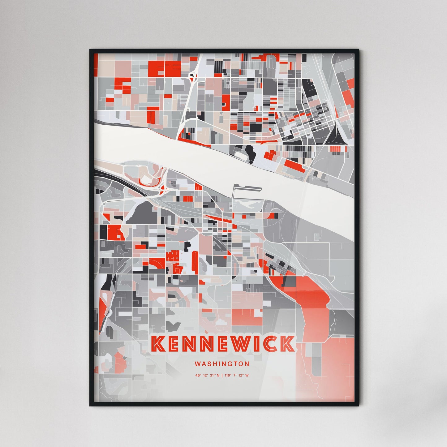 Colorful Kennewick Washington Fine Art Map Modern Expressive