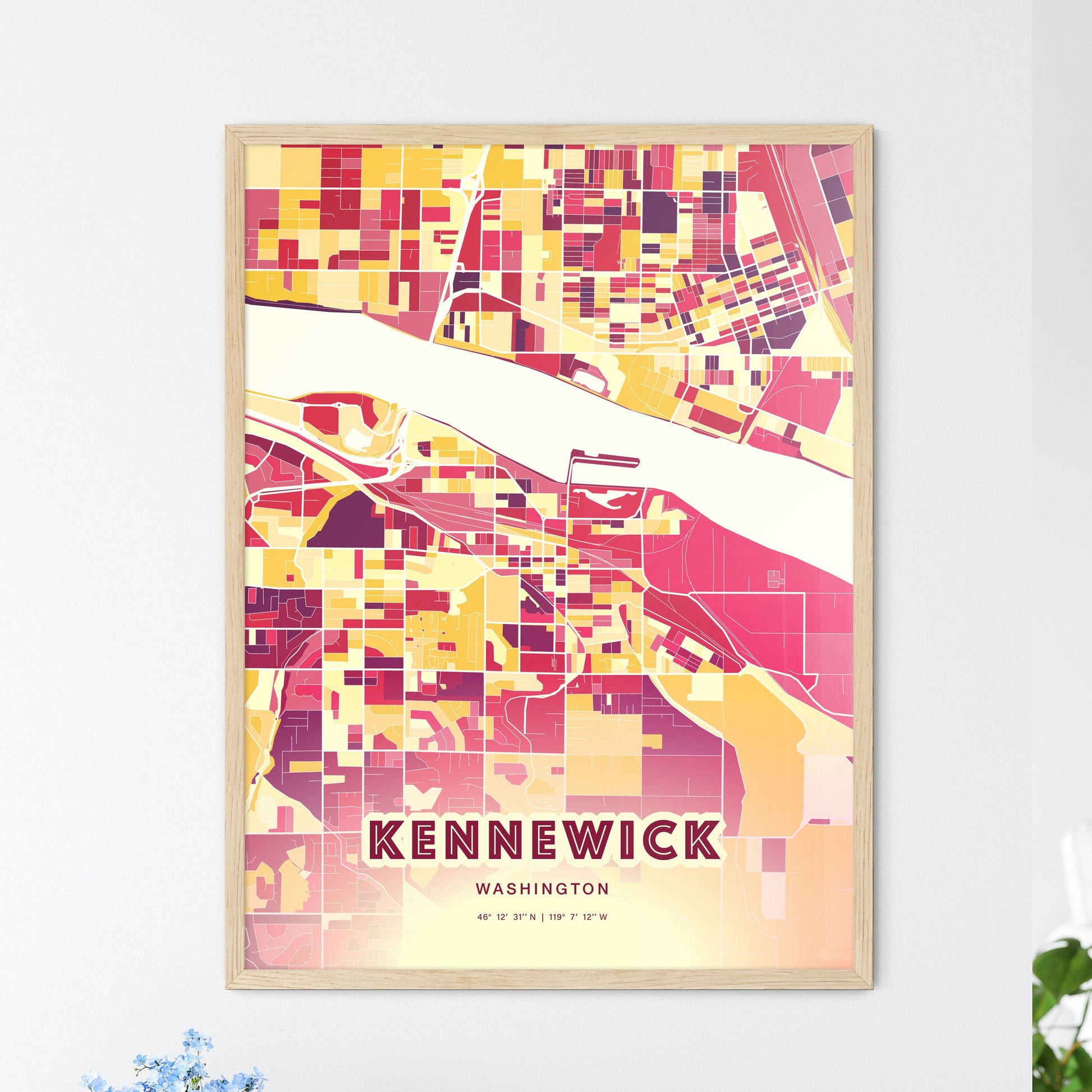Colorful Kennewick Washington Fine Art Map Hot Red