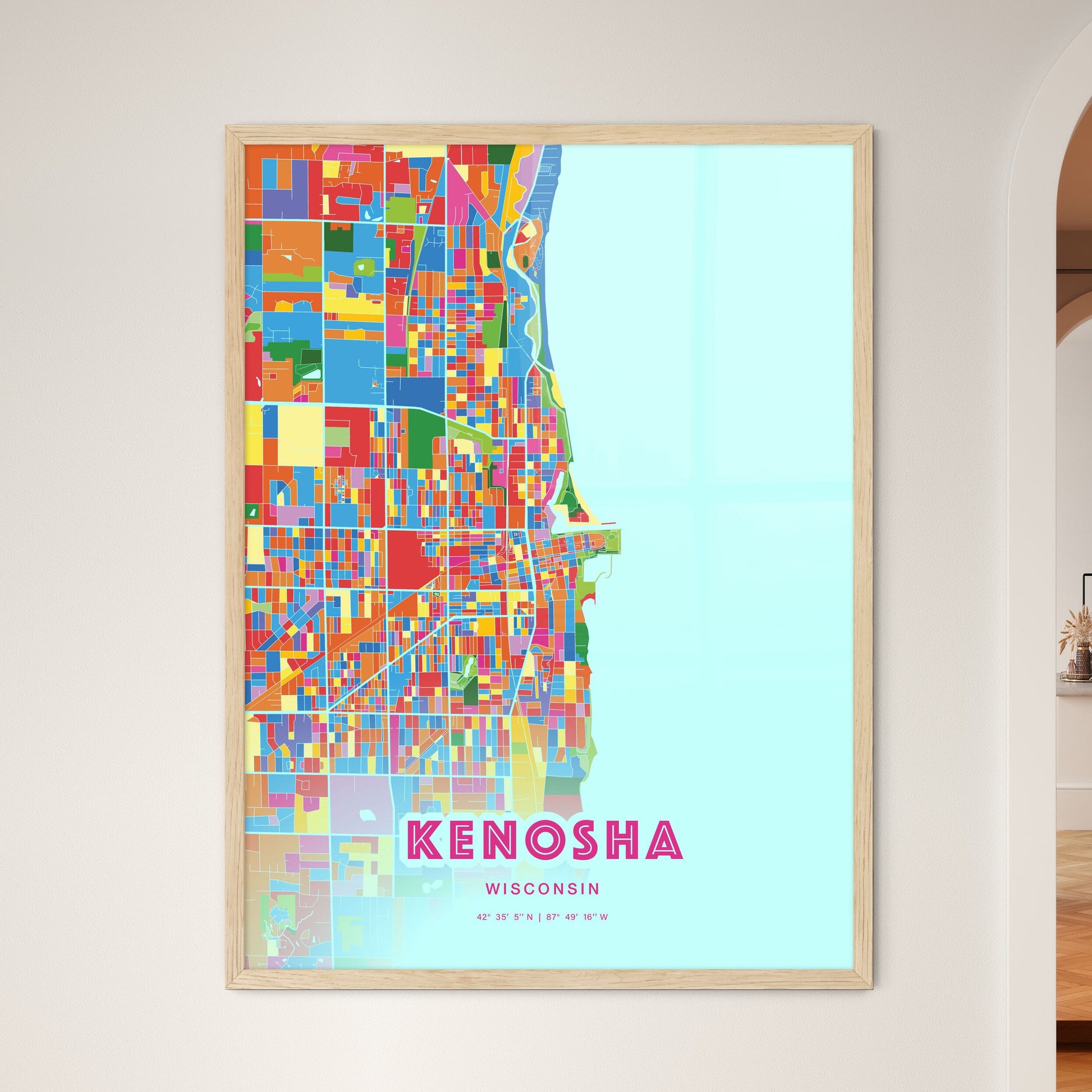 Colorful Kenosha Wisconsin Fine Art Map Crazy Colors