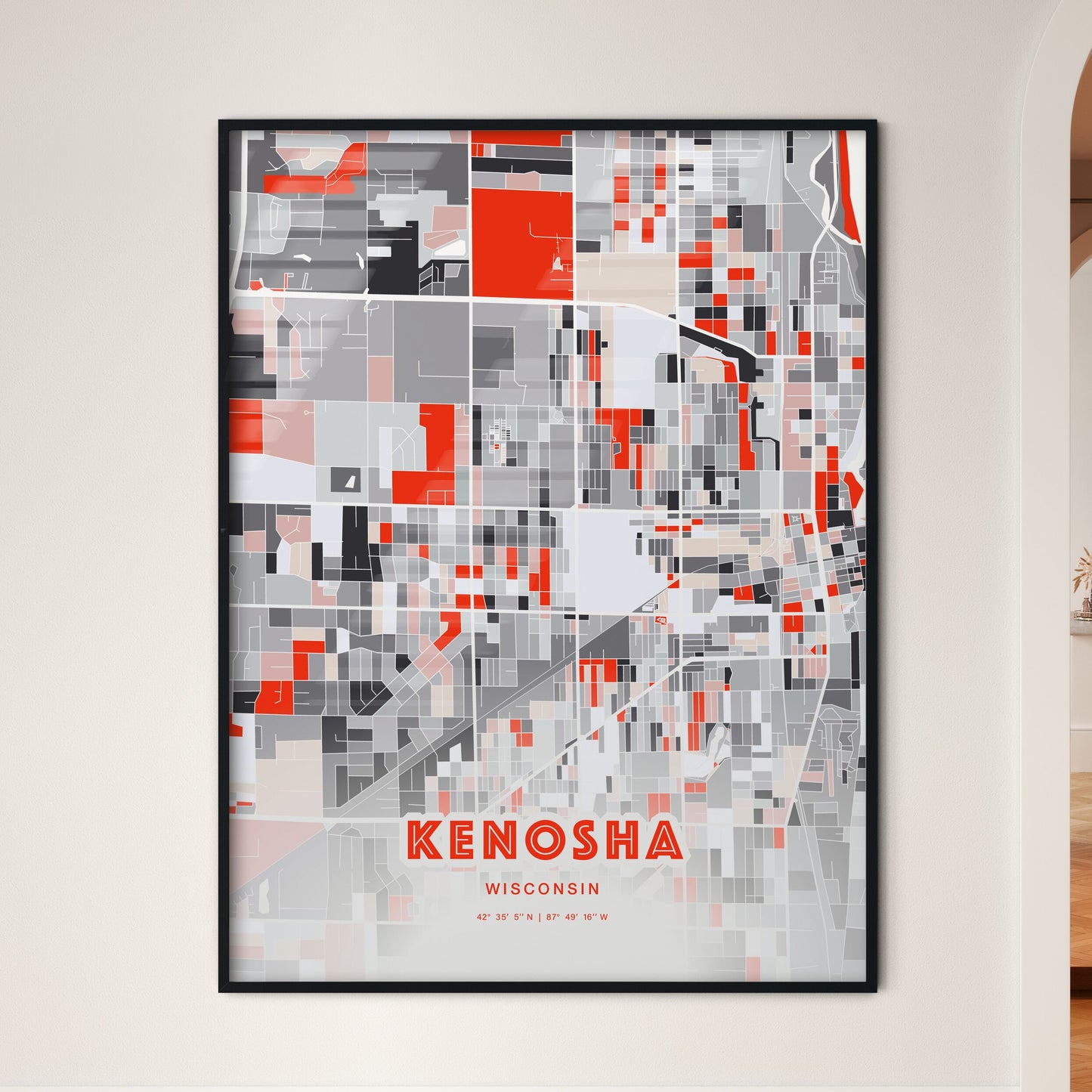 Colorful Kenosha Wisconsin Fine Art Map Modern Expressive
