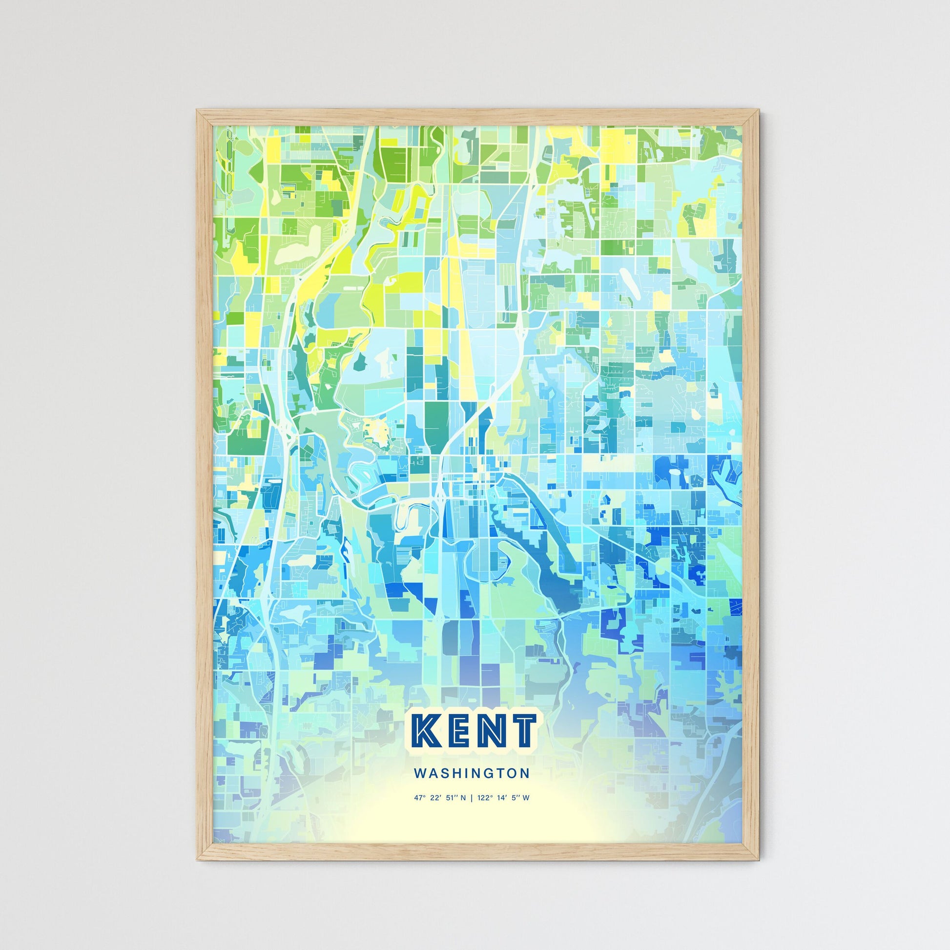 Colorful Kent Washington Fine Art Map Cool Blue