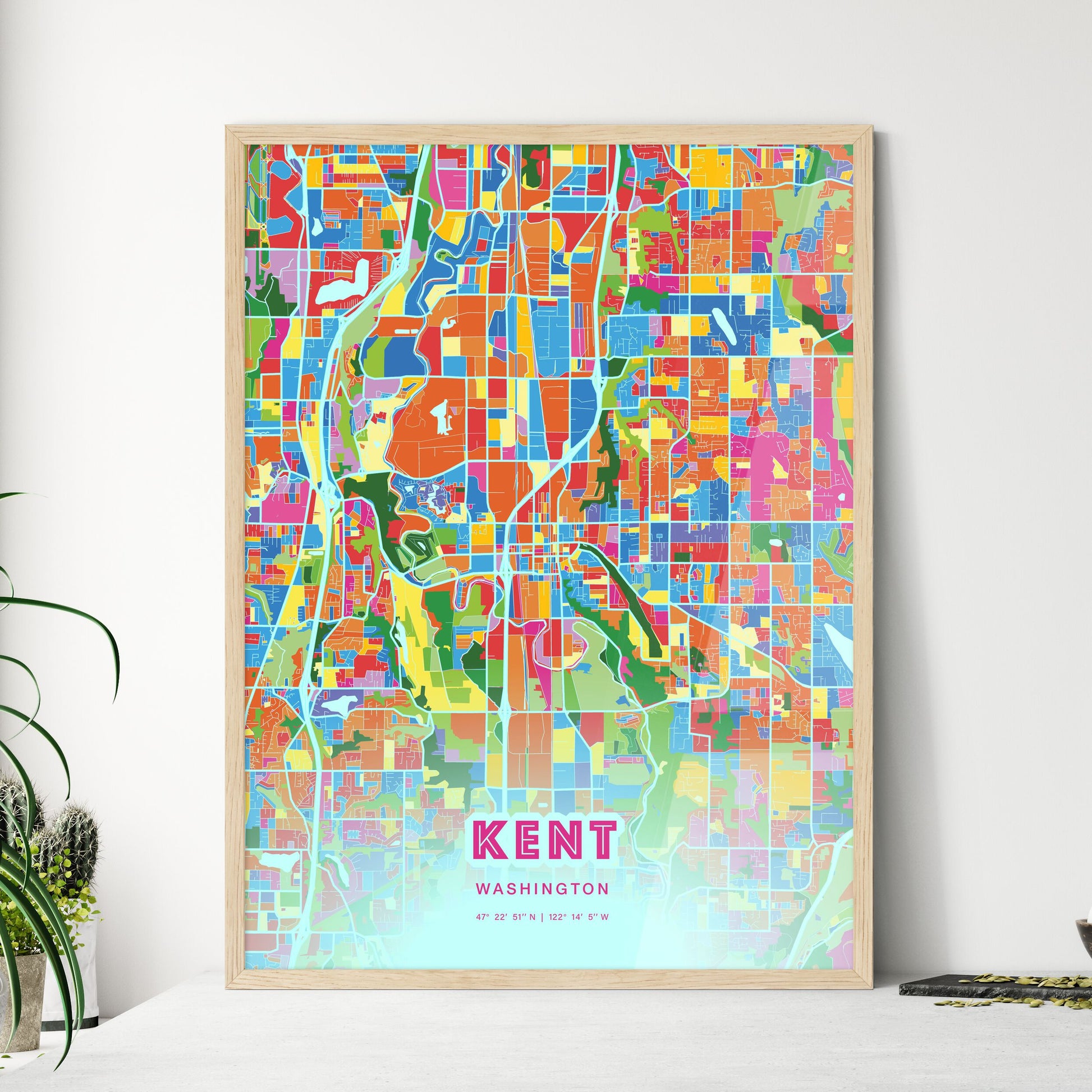 Colorful Kent Washington Fine Art Map Crazy Colors