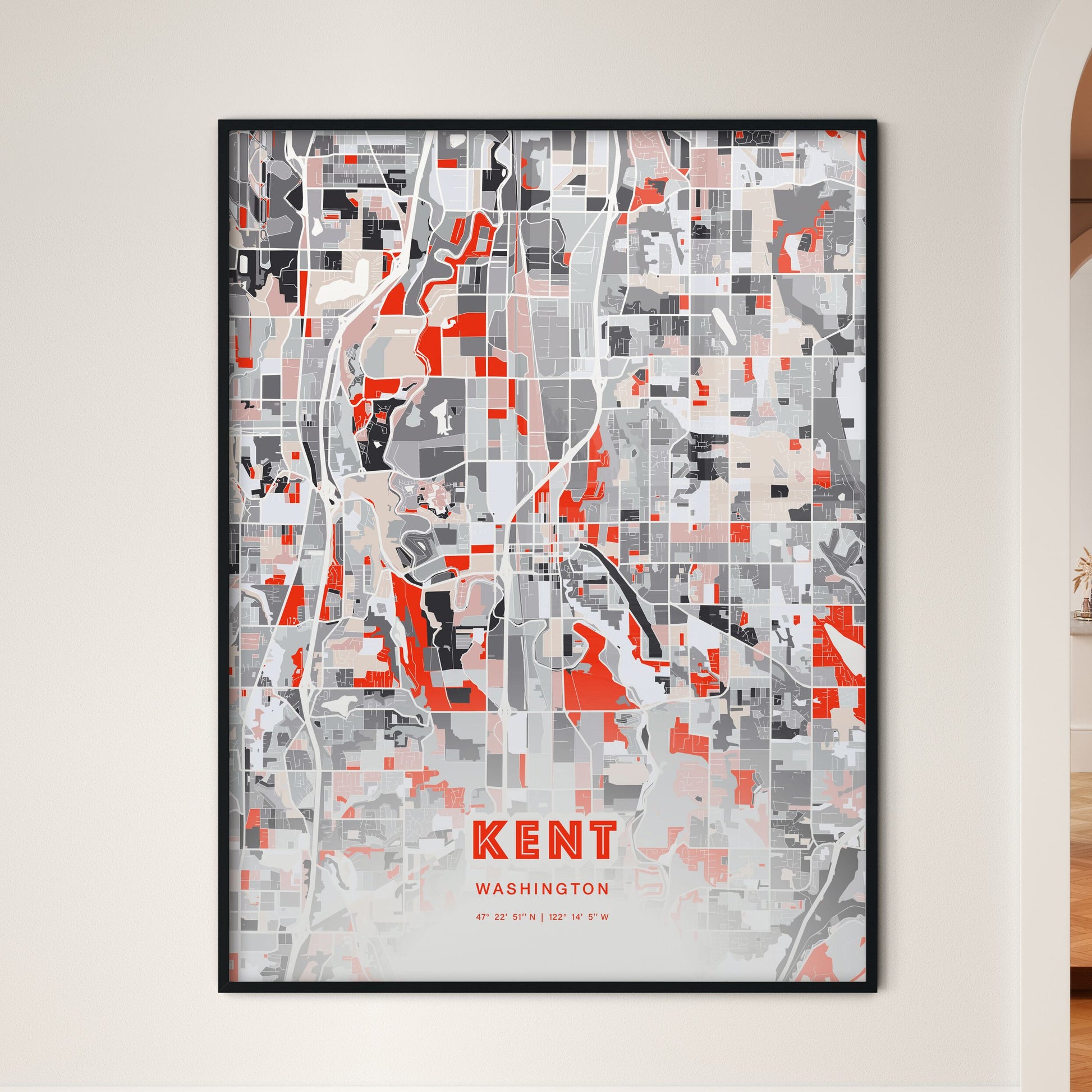 Colorful Kent Washington Fine Art Map Modern Expressive