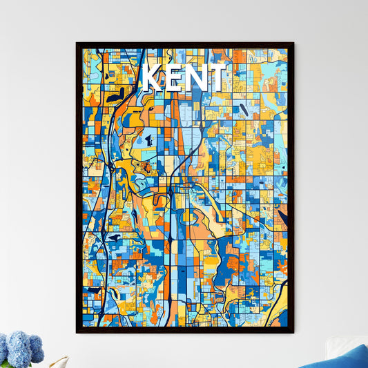 KENT WASHINGTON Vibrant Colorful Art Map Poster Blue Orange