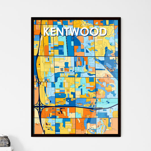 KENTWOOD MICHIGAN Vibrant Colorful Art Map Poster Blue Orange