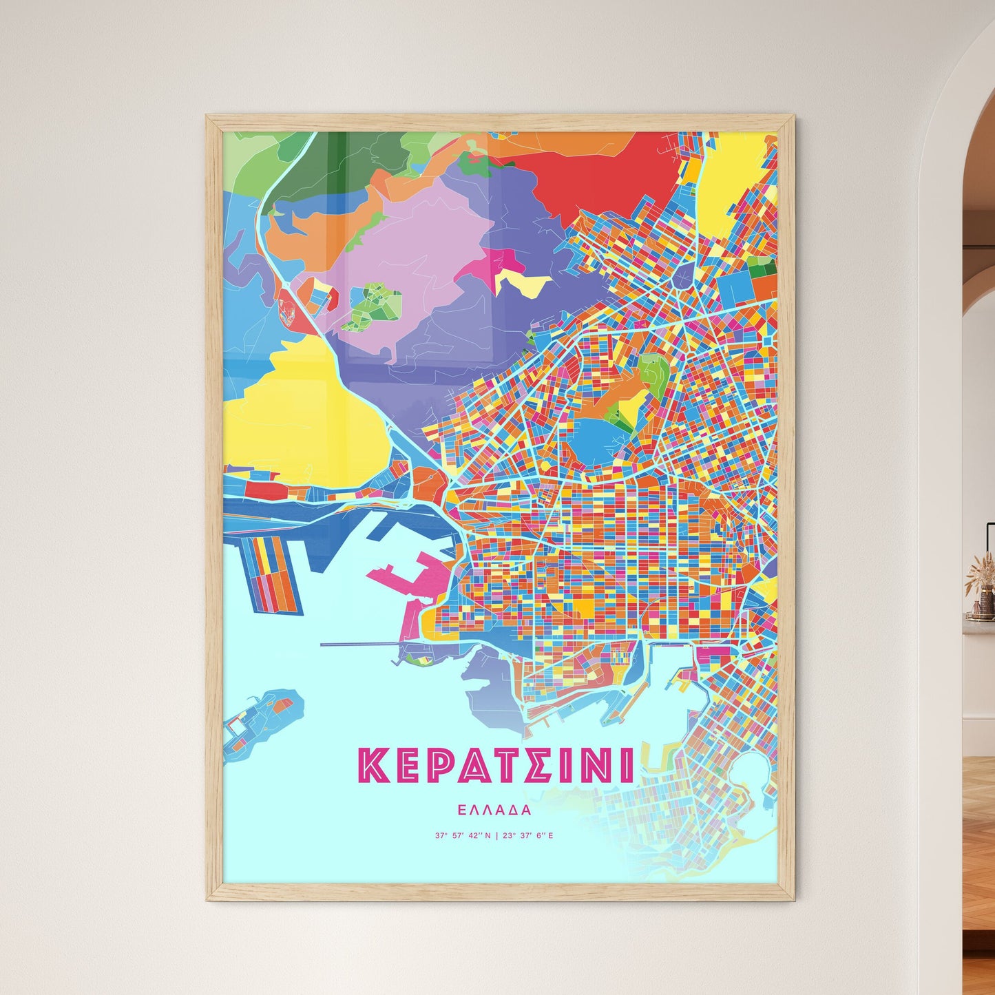 Colorful Keratsini Greece Fine Art Map Crazy Colors