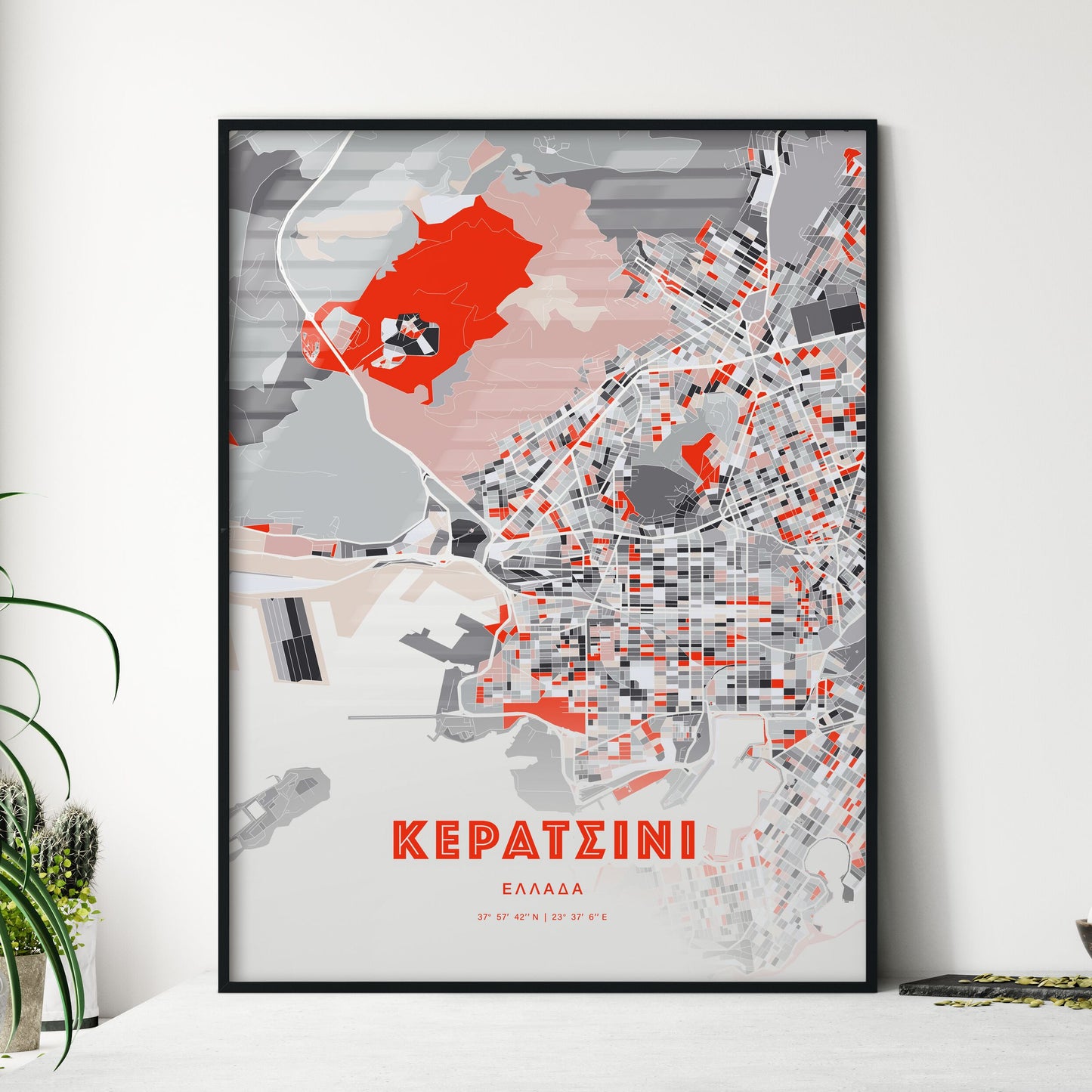Colorful Keratsini Greece Fine Art Map Modern Expressive