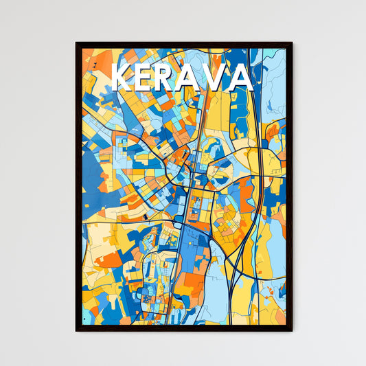 KERAVA FINLAND Vibrant Colorful Art Map Poster Blue Orange