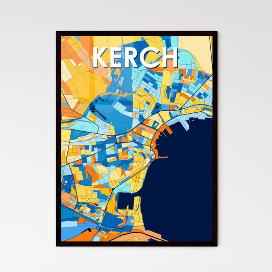 KERCH UKRAINE Vibrant Colorful Art Map Poster Blue Orange