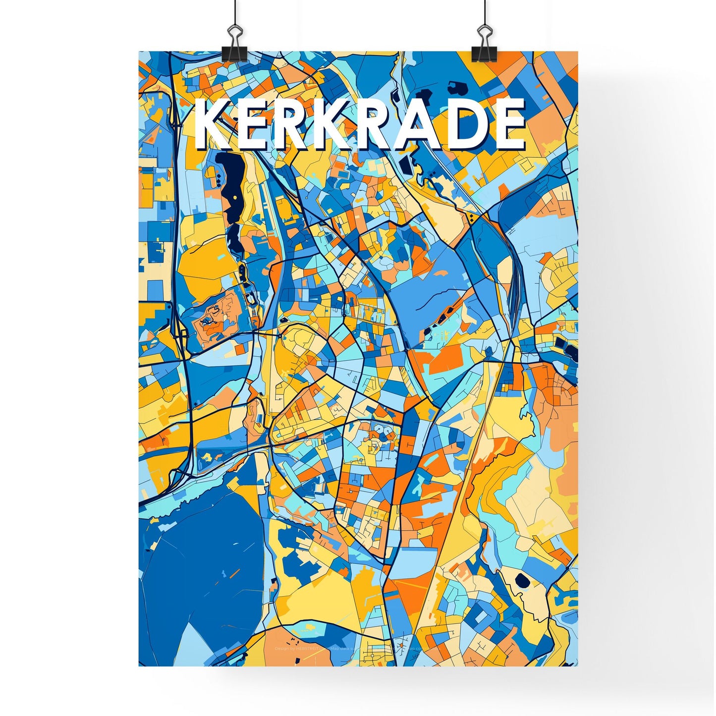 KERKRADE NETHERLANDS Vibrant Colorful Art Map Poster Blue Orange