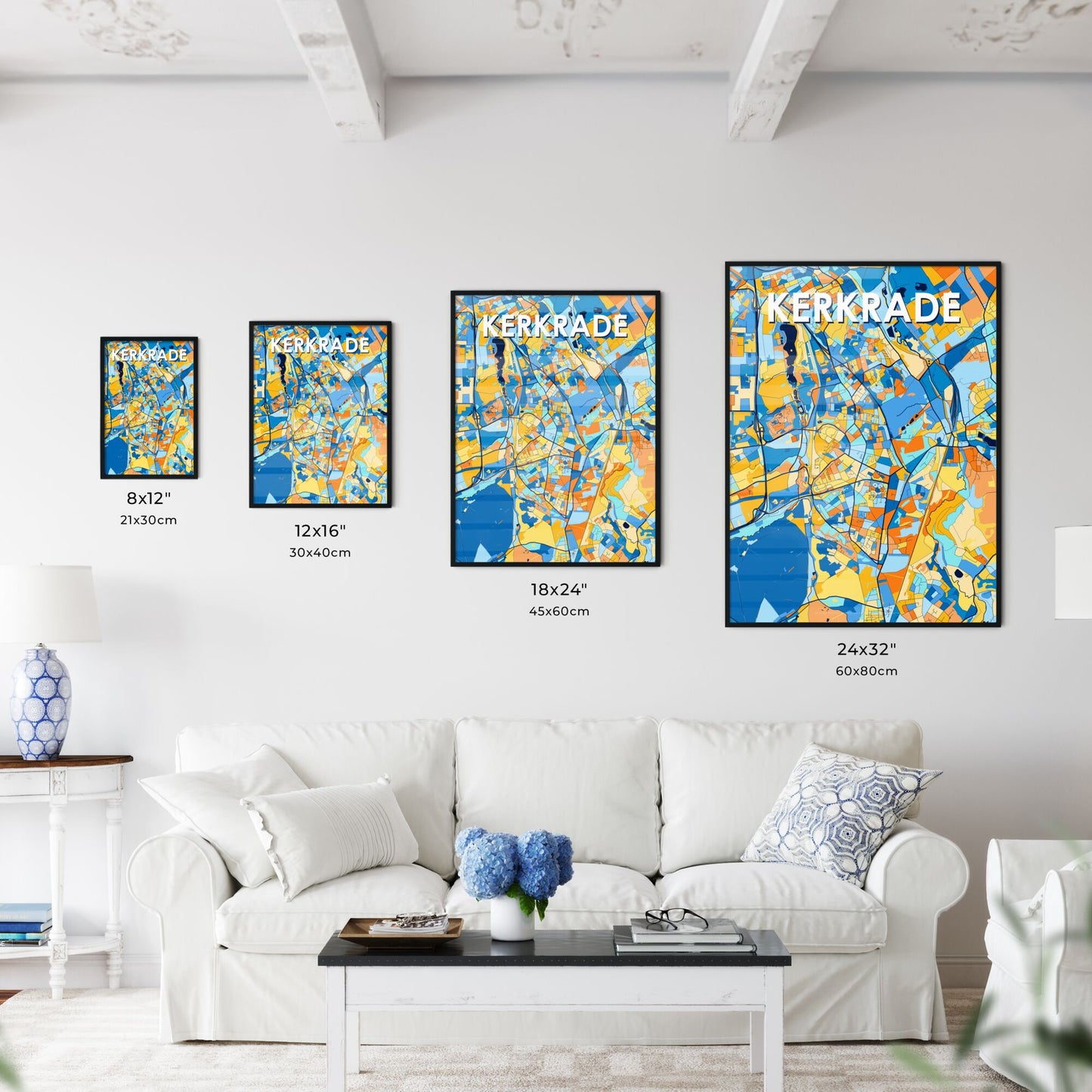 KERKRADE NETHERLANDS Vibrant Colorful Art Map Poster Blue Orange