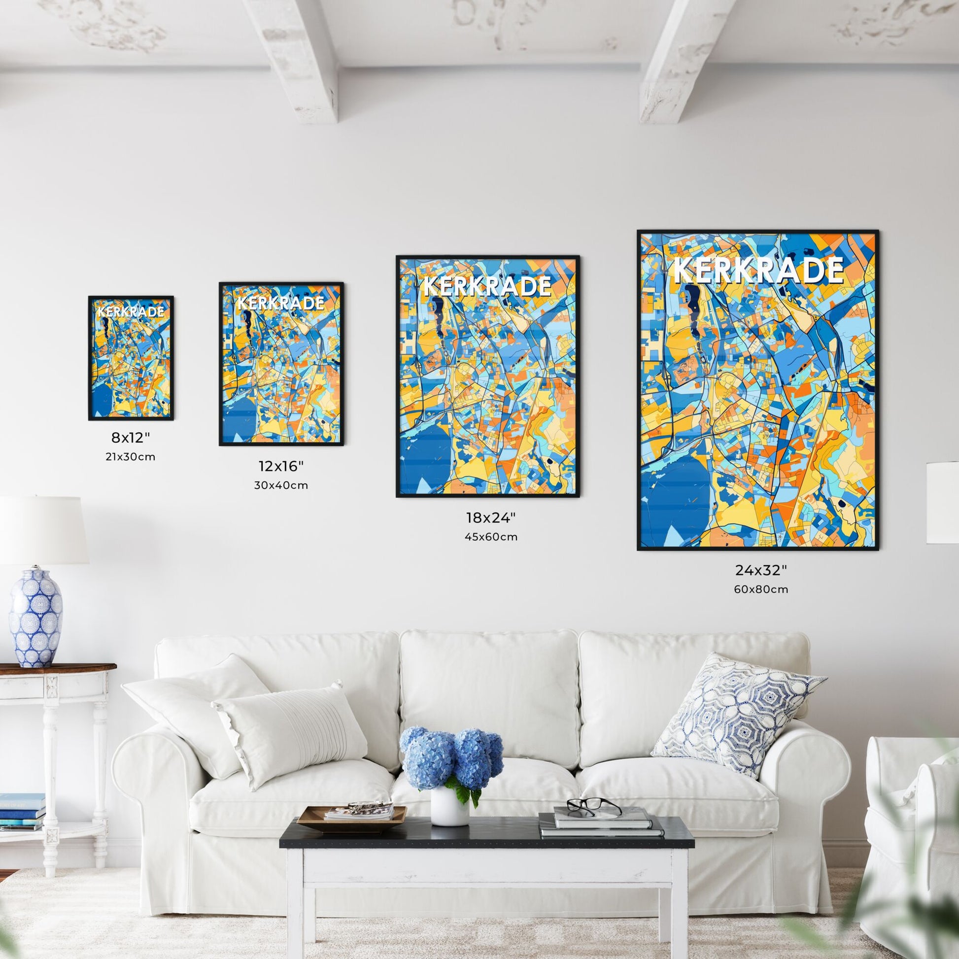 KERKRADE NETHERLANDS Vibrant Colorful Art Map Poster Blue Orange