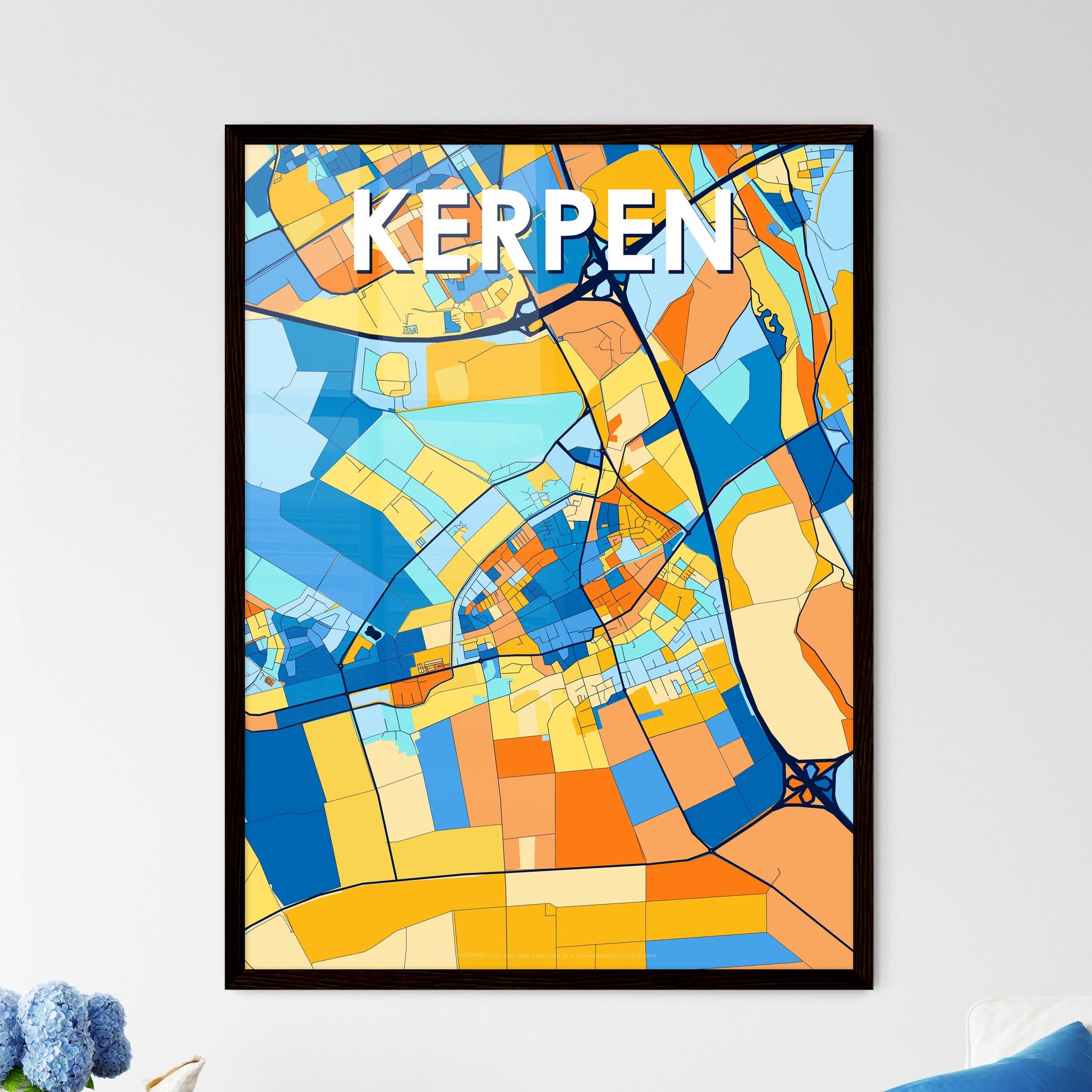 KERPEN GERMANY Vibrant Colorful Art Map Poster Blue Orange