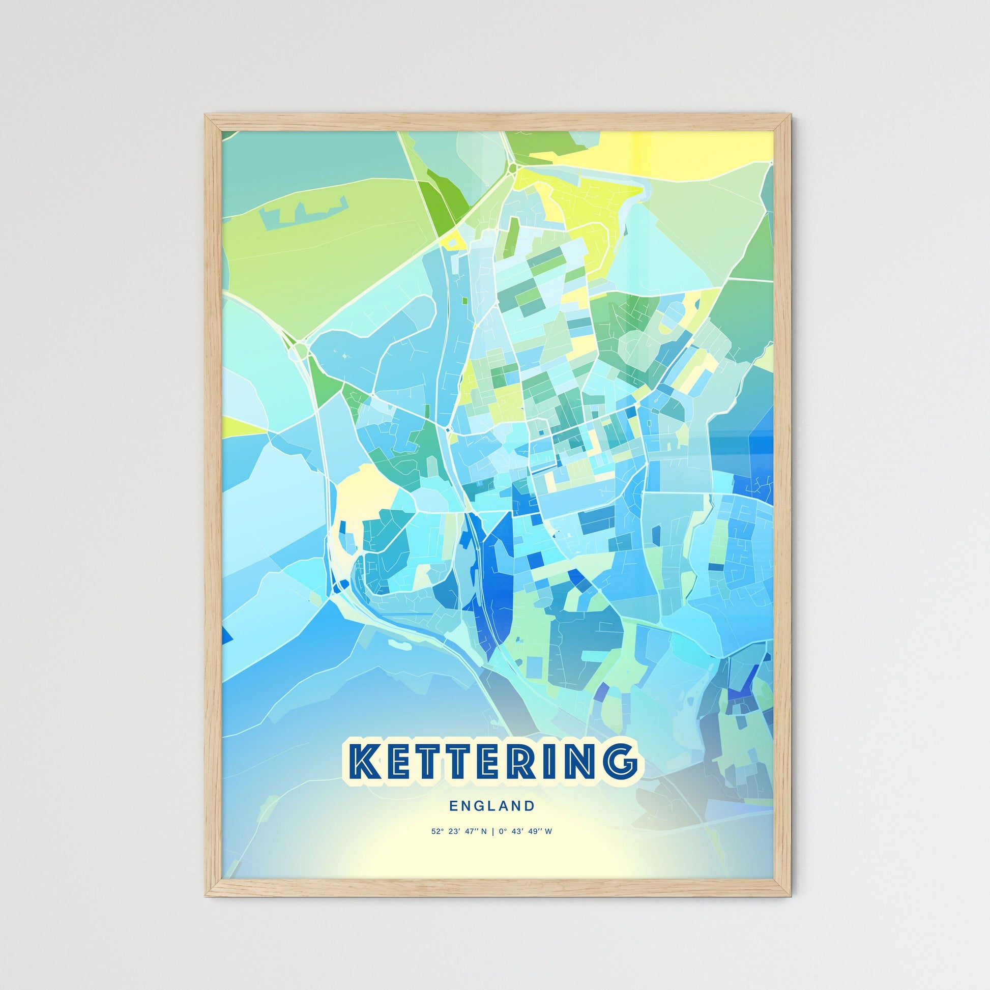 Colorful Kettering England Fine Art Map Cool Blue