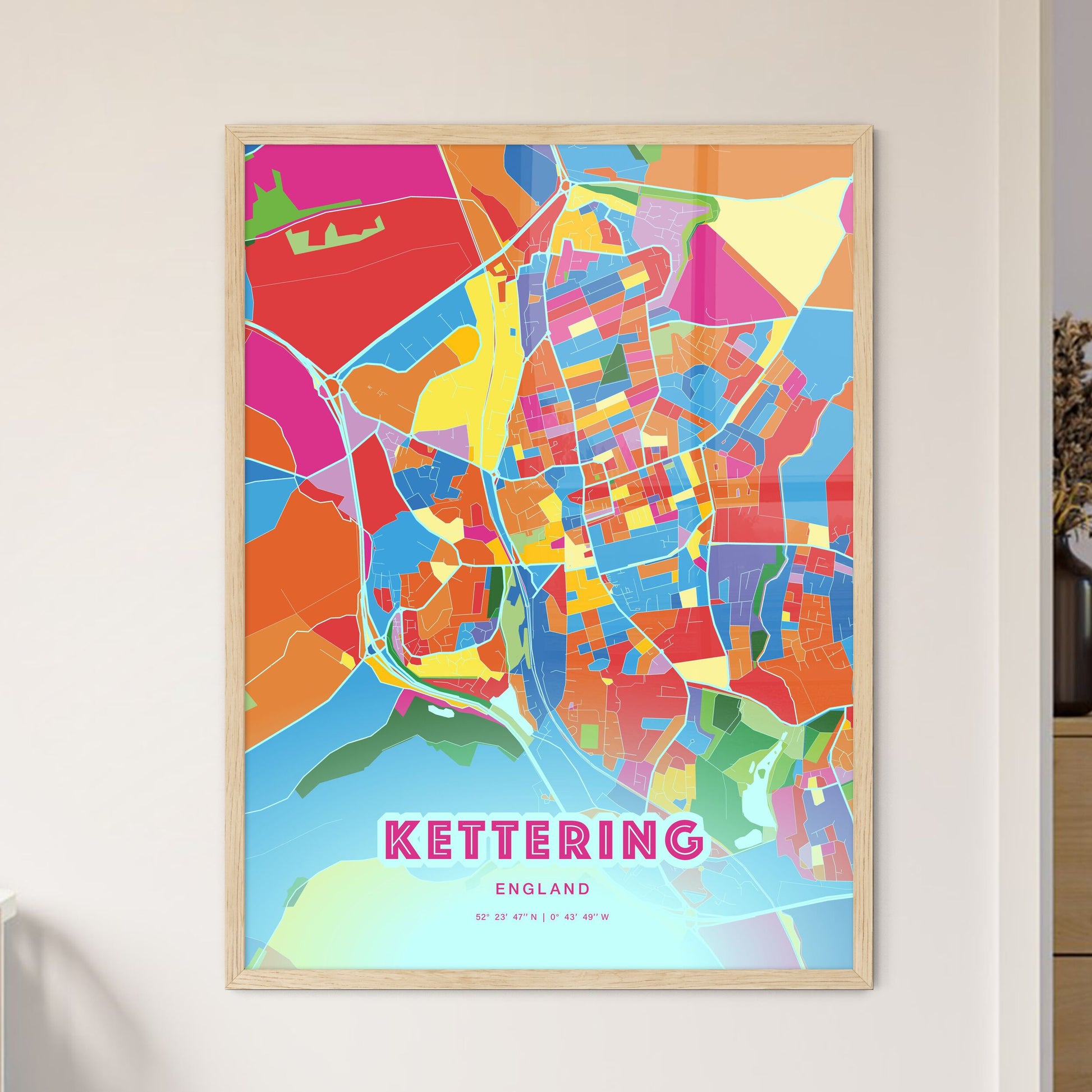 Colorful Kettering England Fine Art Map Crazy Colors