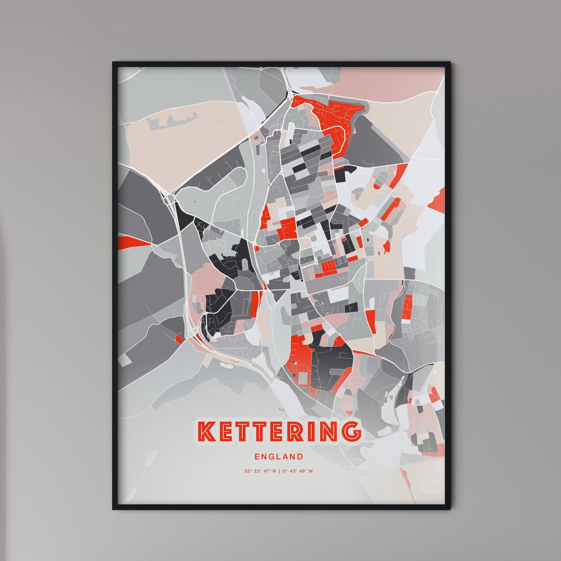 Colorful Kettering England Fine Art Map Modern Expressive