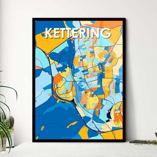 KETTERING ENGLAND Vibrant Colorful Art Map Poster Blue Orange