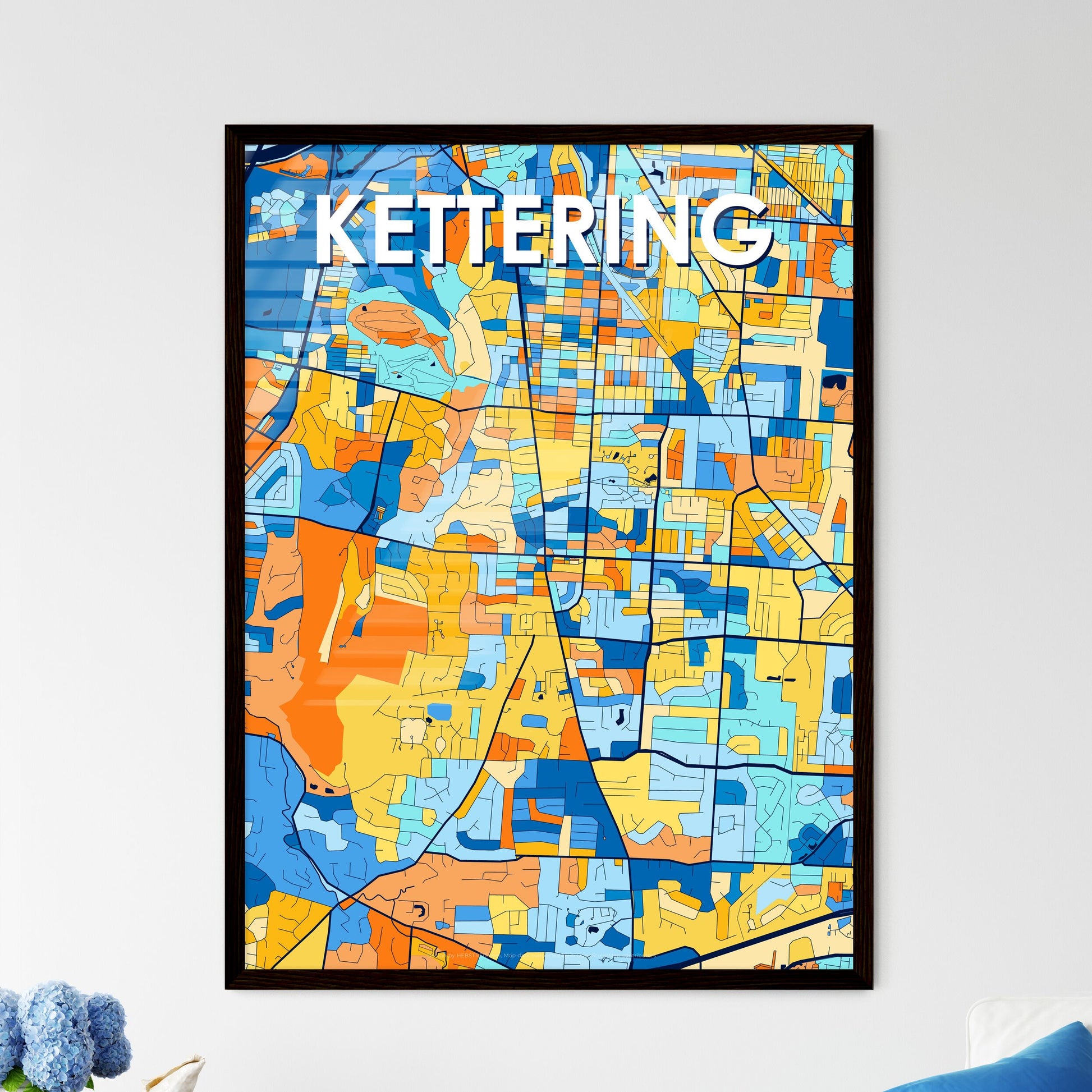 KETTERING OHIO Vibrant Colorful Art Map Poster Blue Orange