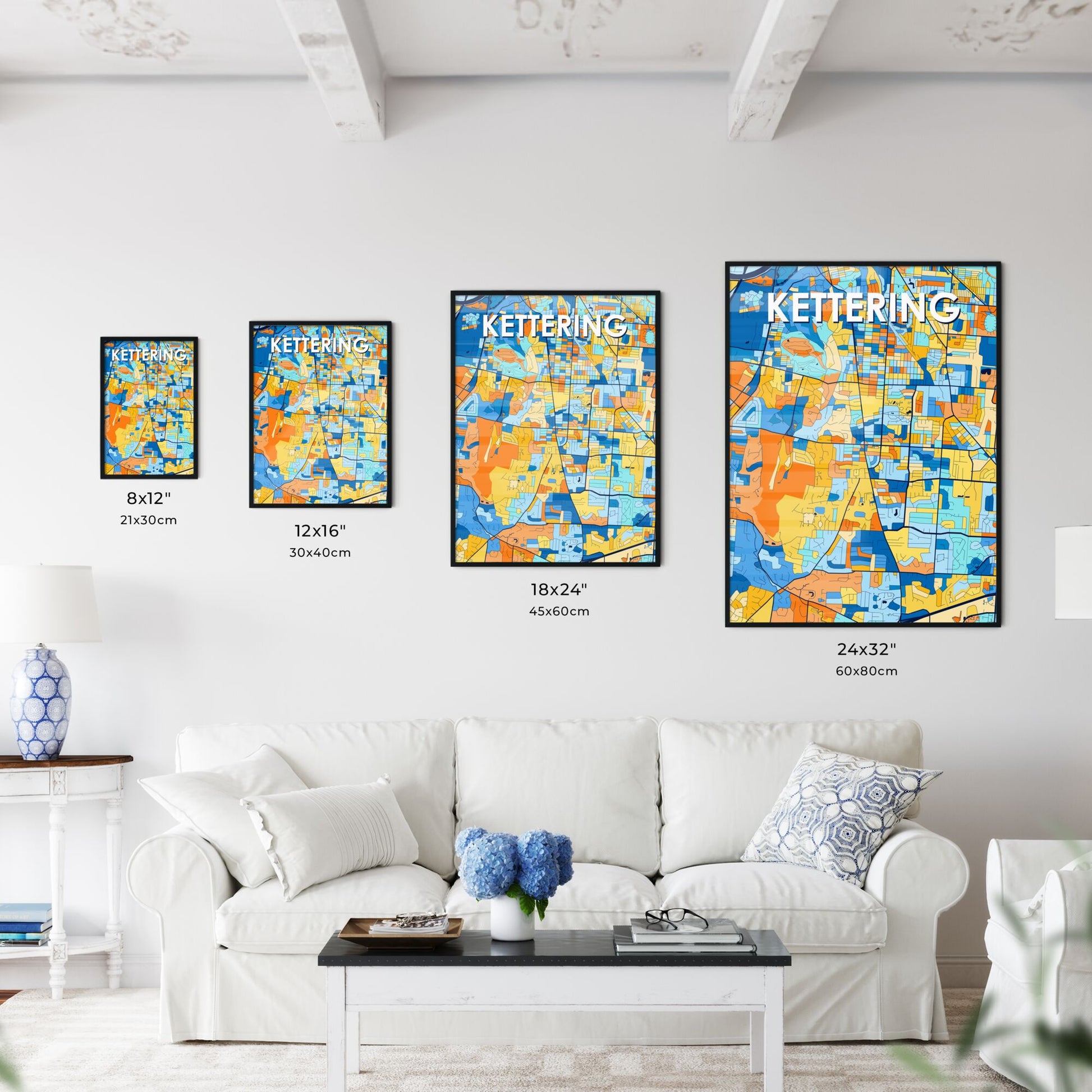 KETTERING OHIO Vibrant Colorful Art Map Poster Blue Orange