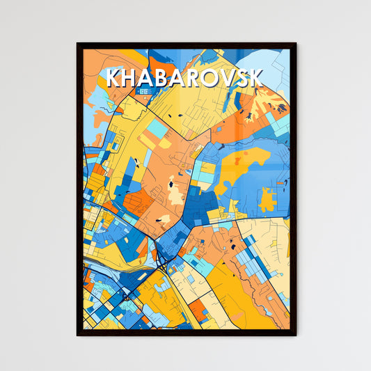 KHABAROVSK RUSSIA Vibrant Colorful Art Map Poster Blue Orange