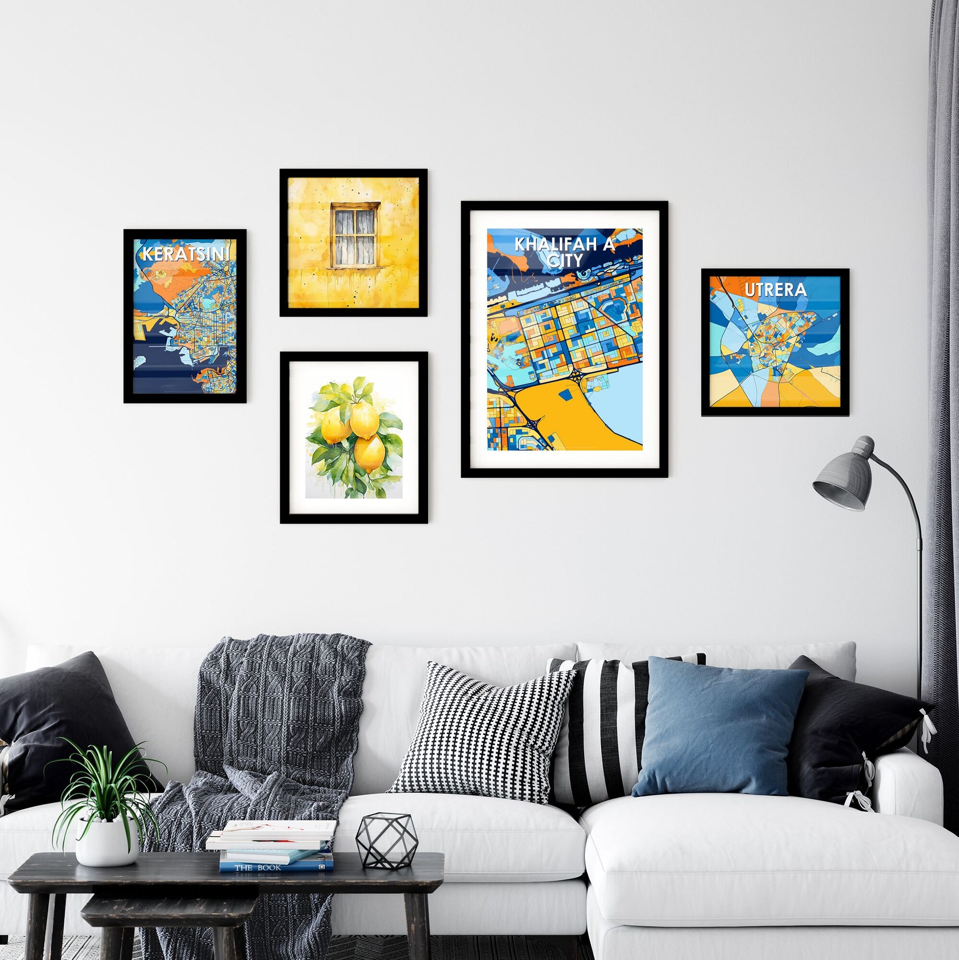 KHALIFAH A CITY UNITED ARAB EMIRATES Vibrant Colorful Art Map Poster Blue Orange