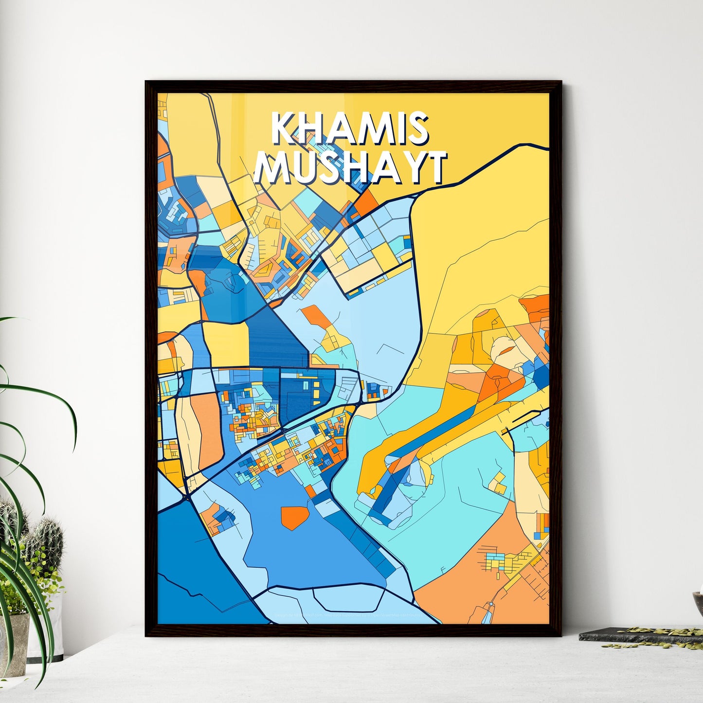 KHAMIS MUSHAYT SAUDI ARABIA Vibrant Colorful Art Map Poster Blue Orange