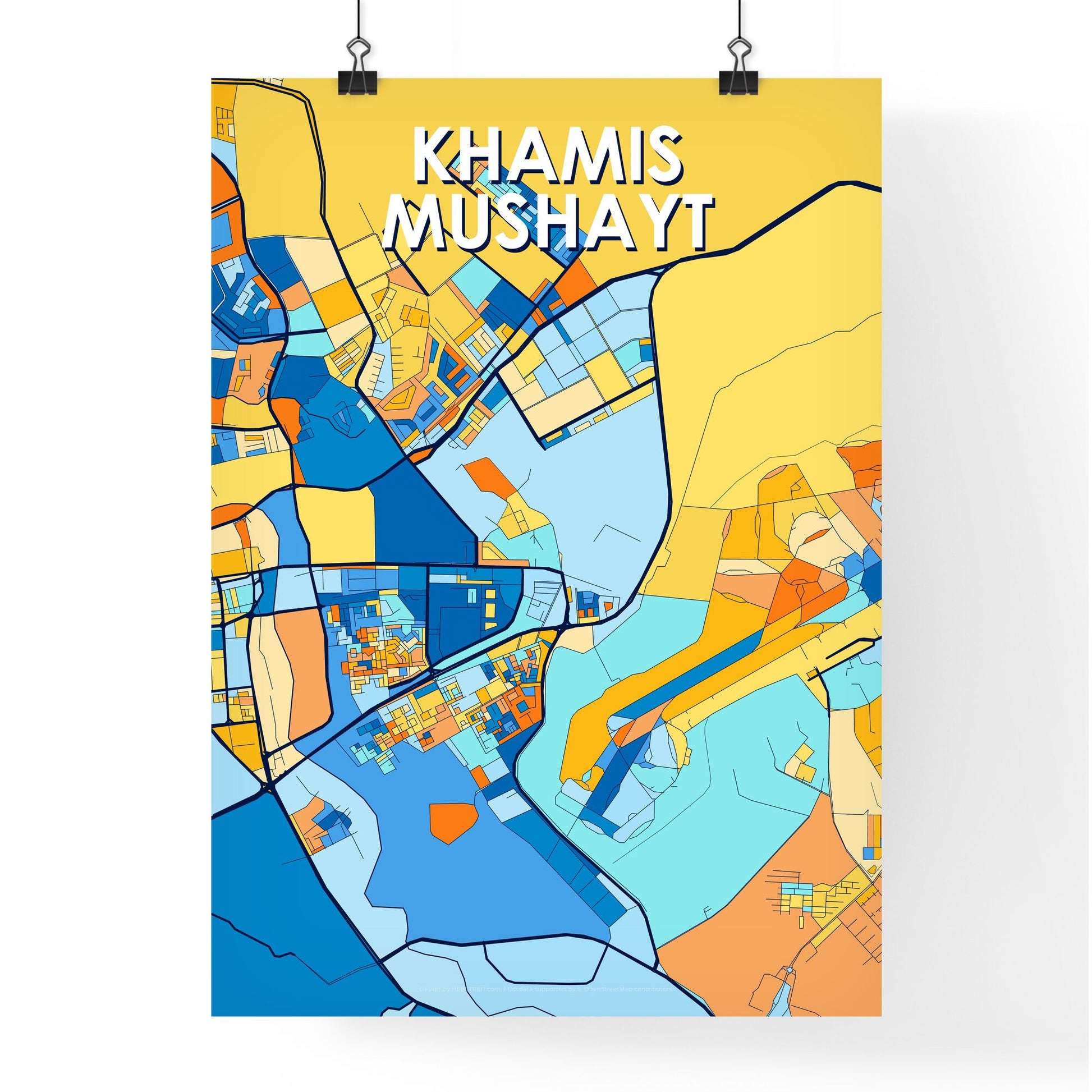 KHAMIS MUSHAYT SAUDI ARABIA Vibrant Colorful Art Map Poster Blue Orange