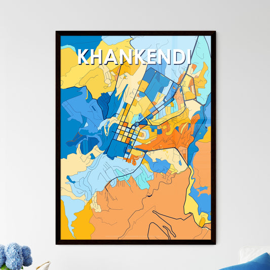 KHANKENDI AZERBAIJAN Vibrant Colorful Art Map Poster Blue Orange