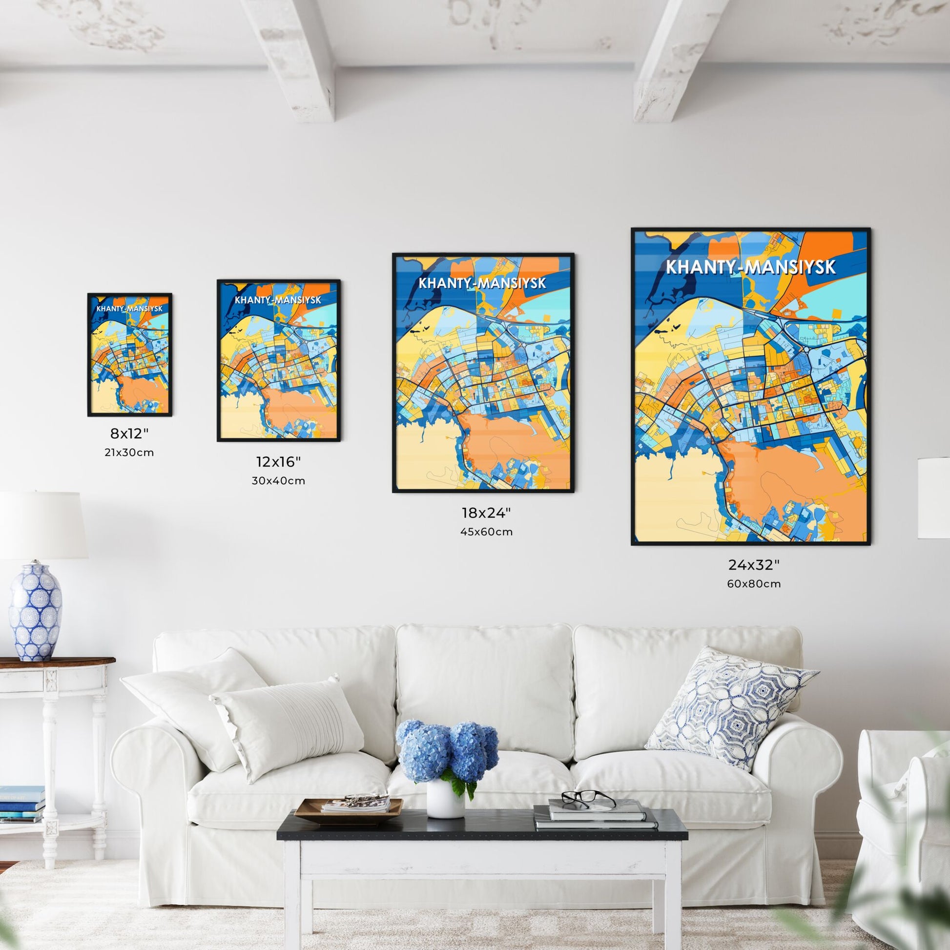 KHANTY-MANSIYSK RUSSIA Vibrant Colorful Art Map Poster Blue Orange