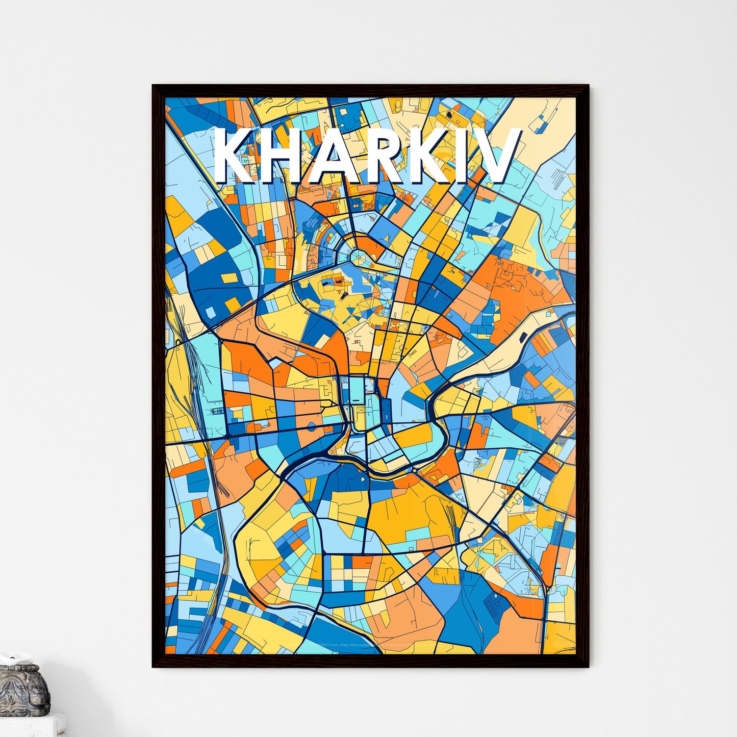 KHARKIV UKRAINE Vibrant Colorful Art Map Poster Blue Orange