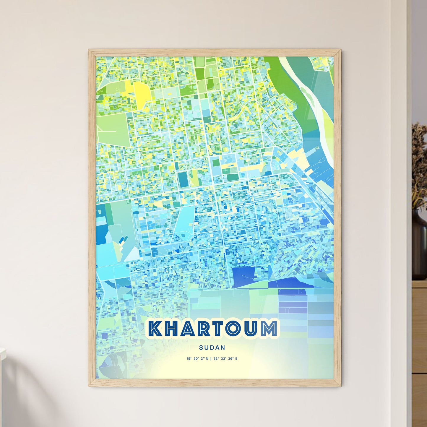 Colorful Khartoum Sudan Fine Art Map Cool Blue