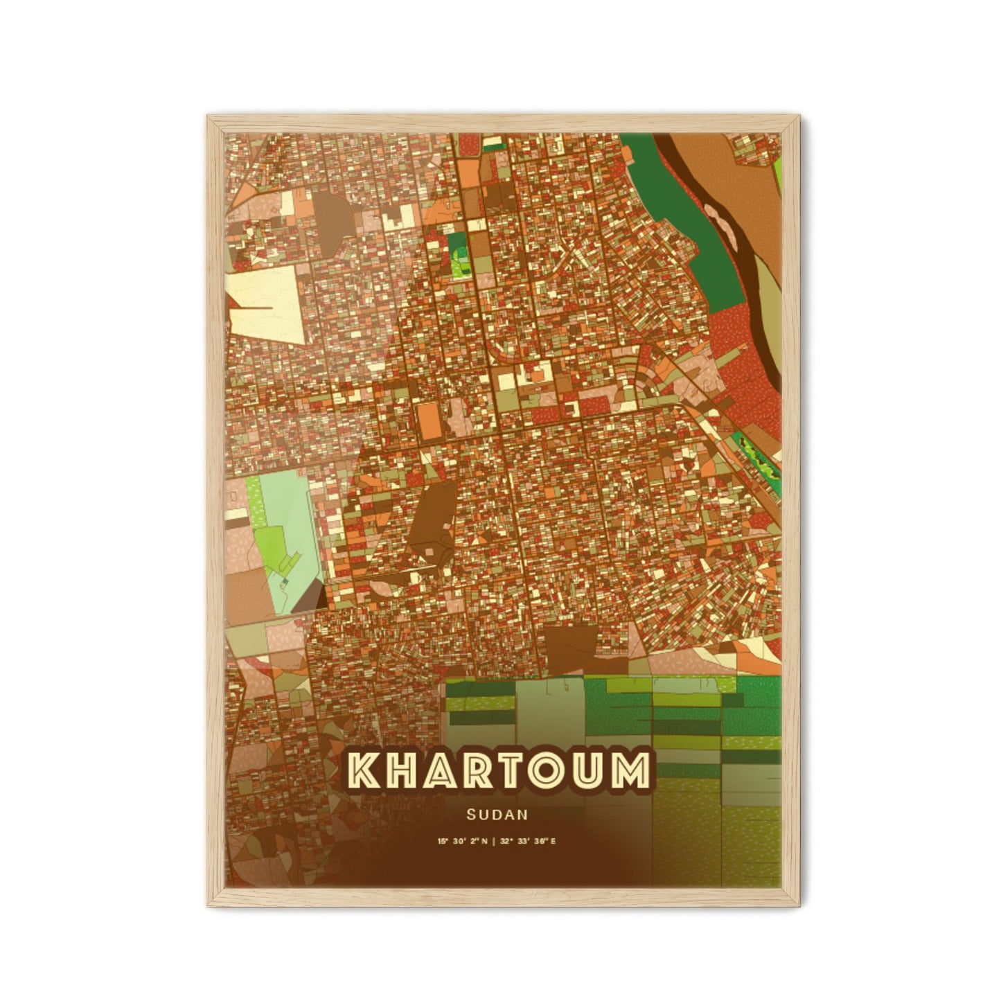 Colorful Khartoum Sudan Fine Art Map Farmhouse