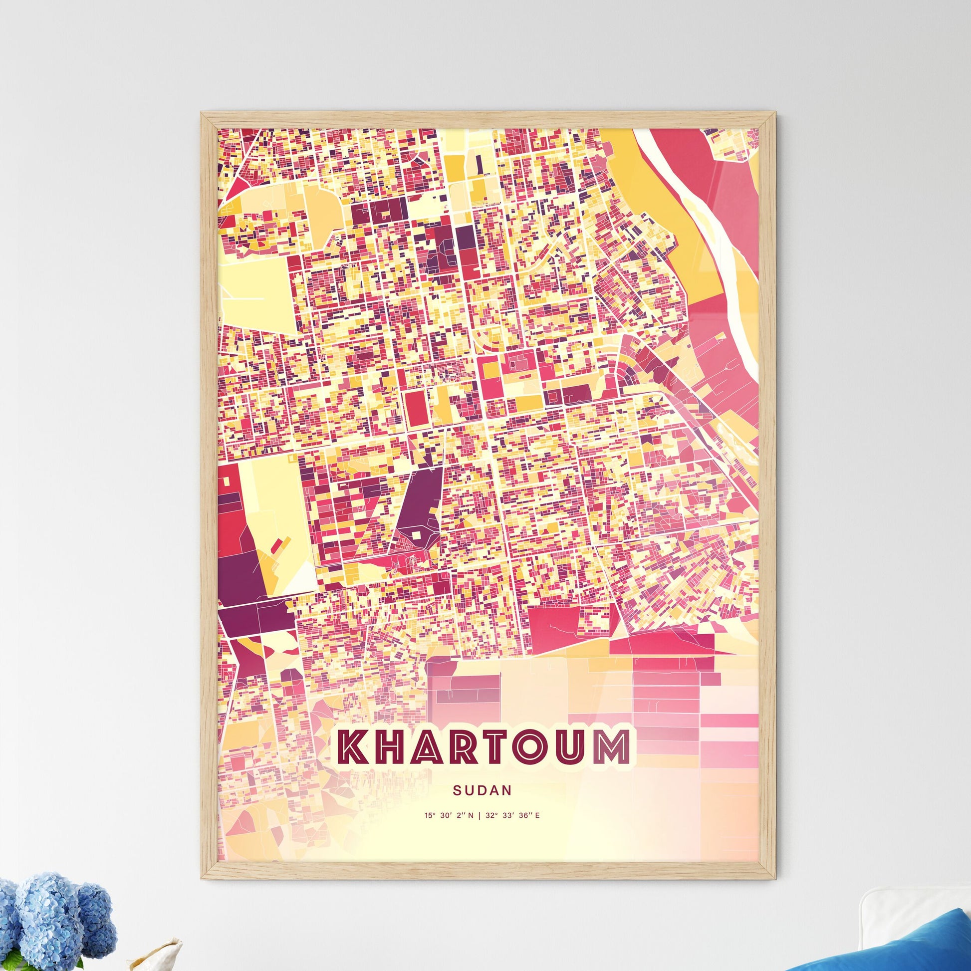 Colorful Khartoum Sudan Fine Art Map Hot Red