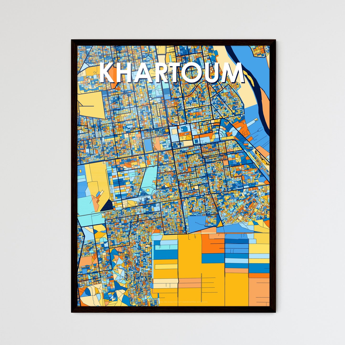 KHARTOUM SUDAN Vibrant Colorful Art Map Poster Blue Orange