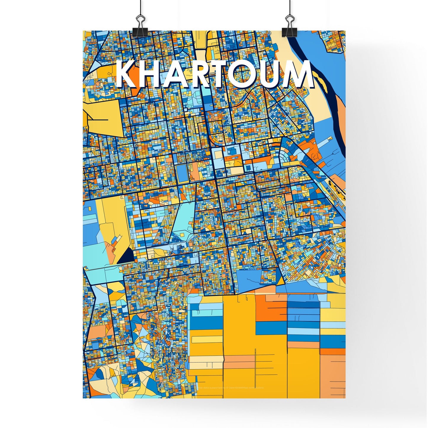 KHARTOUM SUDAN Vibrant Colorful Art Map Poster Blue Orange