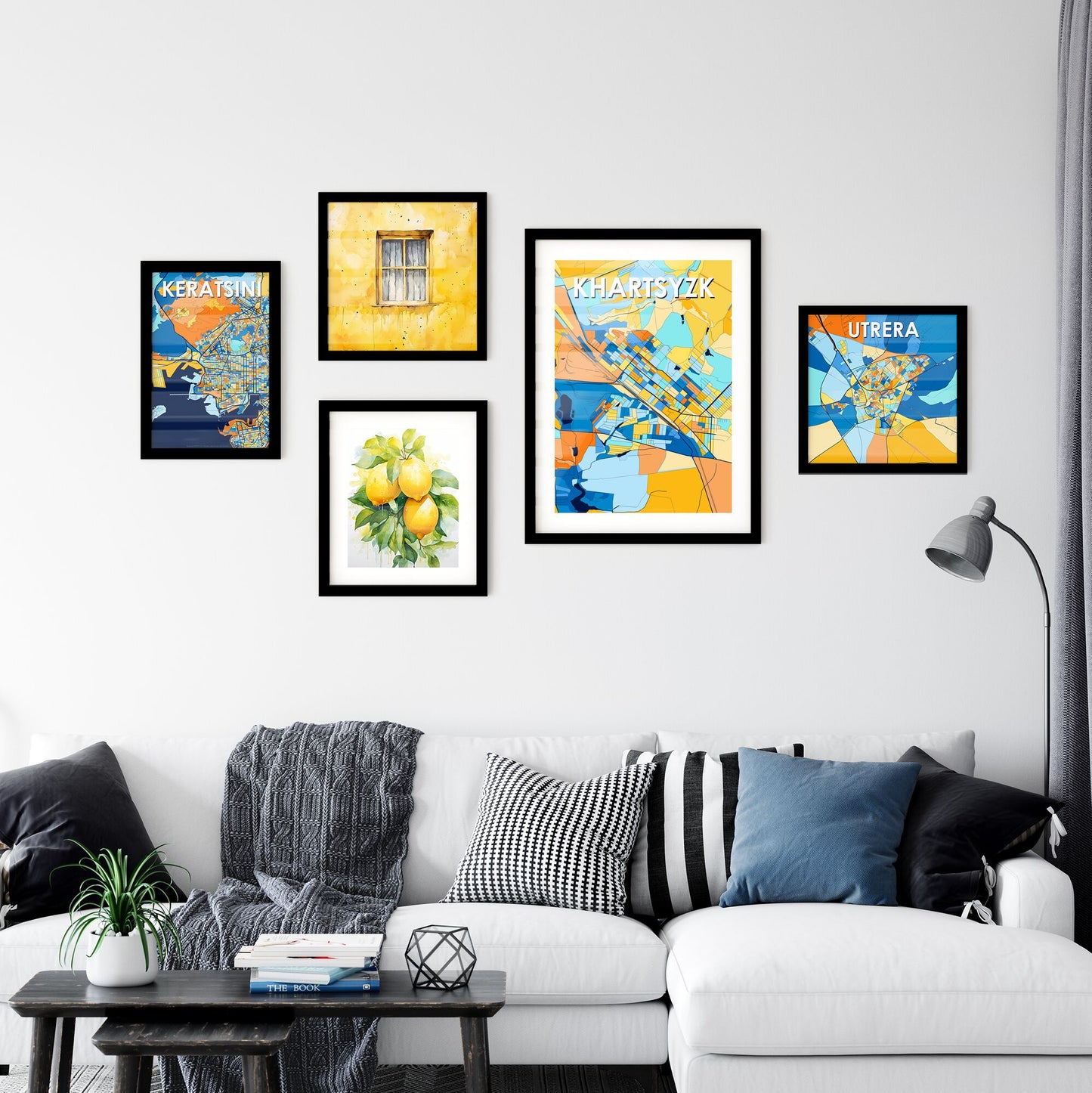 KHARTSYZK UKRAINE Vibrant Colorful Art Map Poster Blue Orange