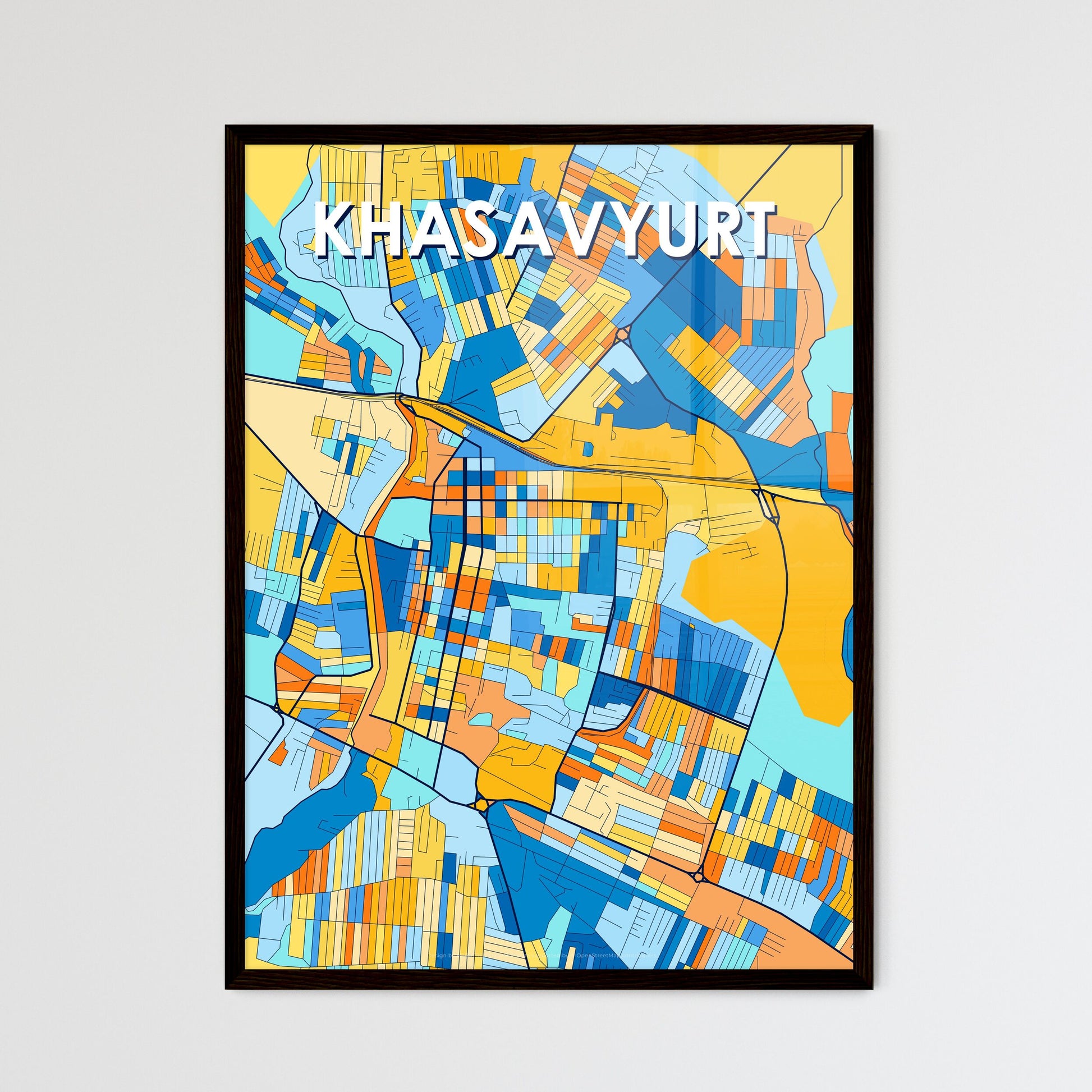 KHASAVYURT RUSSIA Vibrant Colorful Art Map Poster Blue Orange