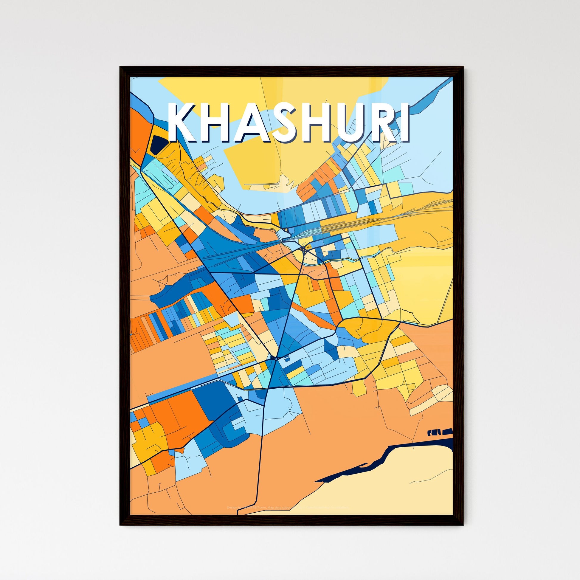 KHASHURI GEORGIA Vibrant Colorful Art Map Poster Blue Orange