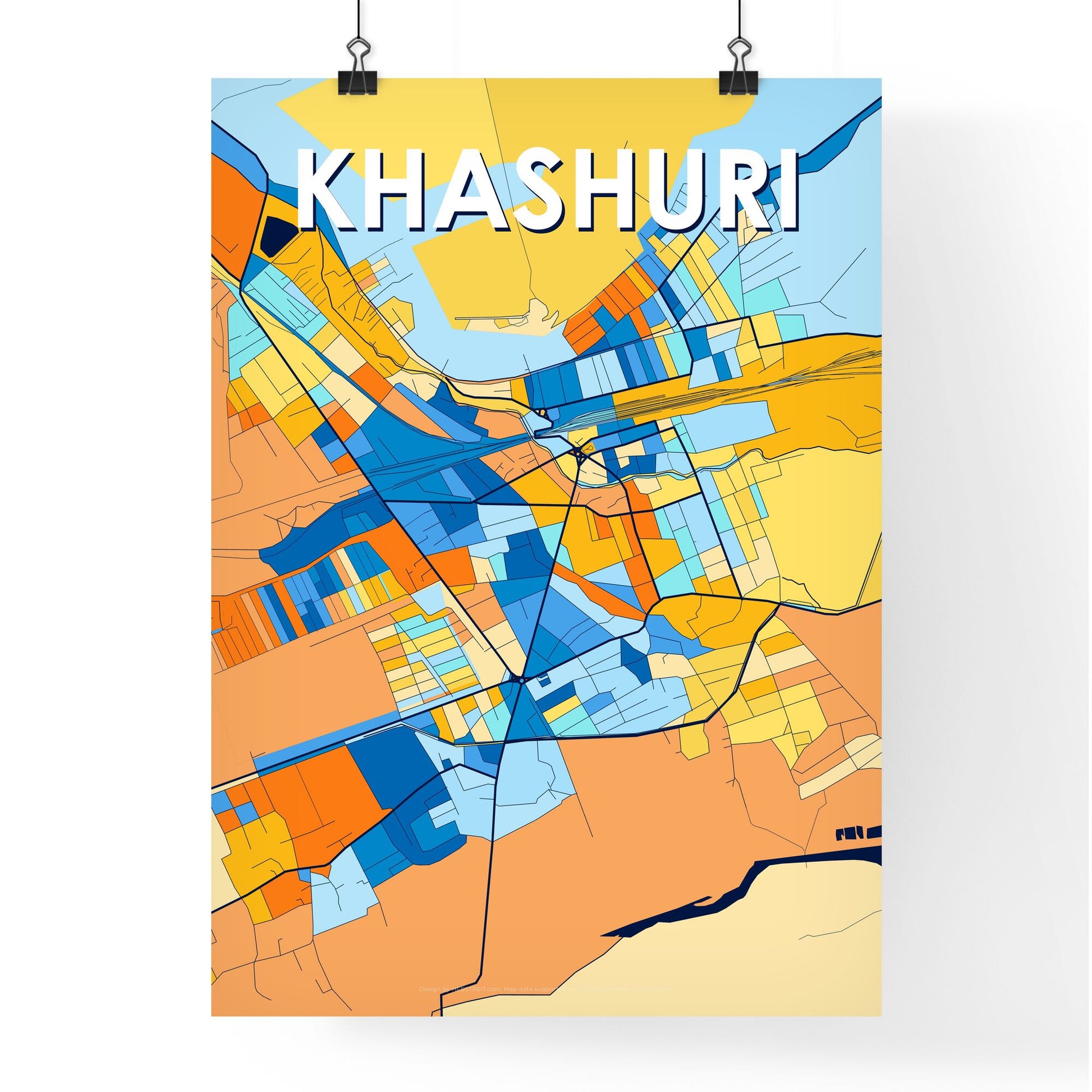 KHASHURI GEORGIA Vibrant Colorful Art Map Poster Blue Orange