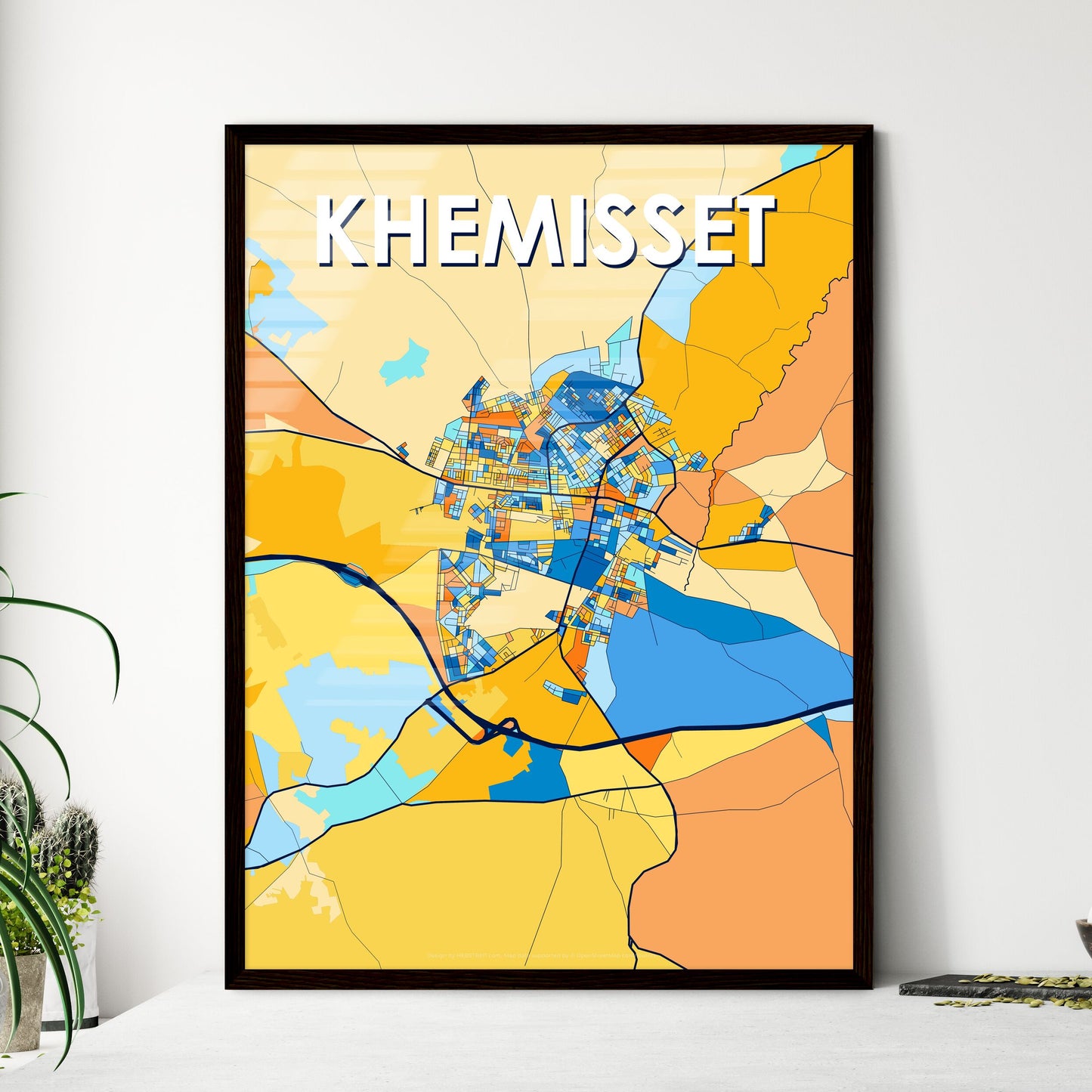 KHEMISSET MOROCCO Vibrant Colorful Art Map Poster Blue Orange