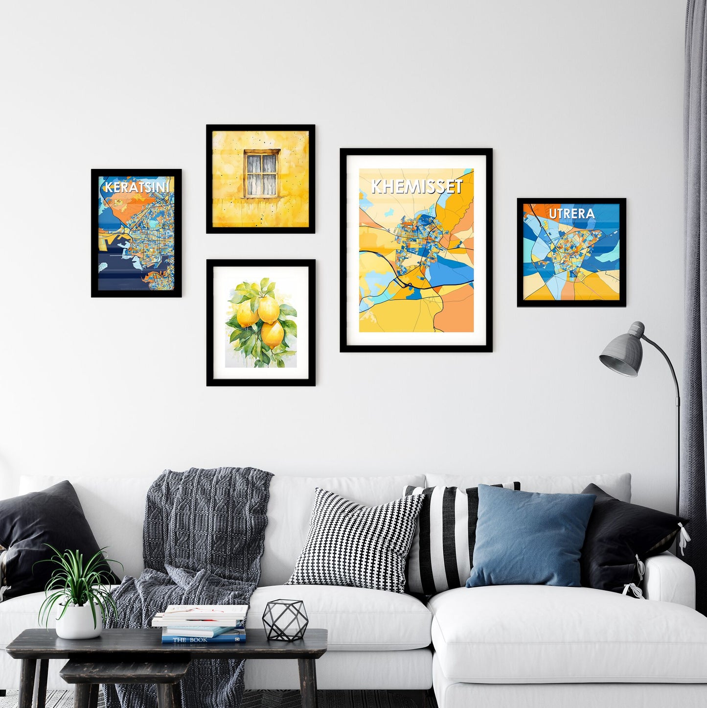 KHEMISSET MOROCCO Vibrant Colorful Art Map Poster Blue Orange