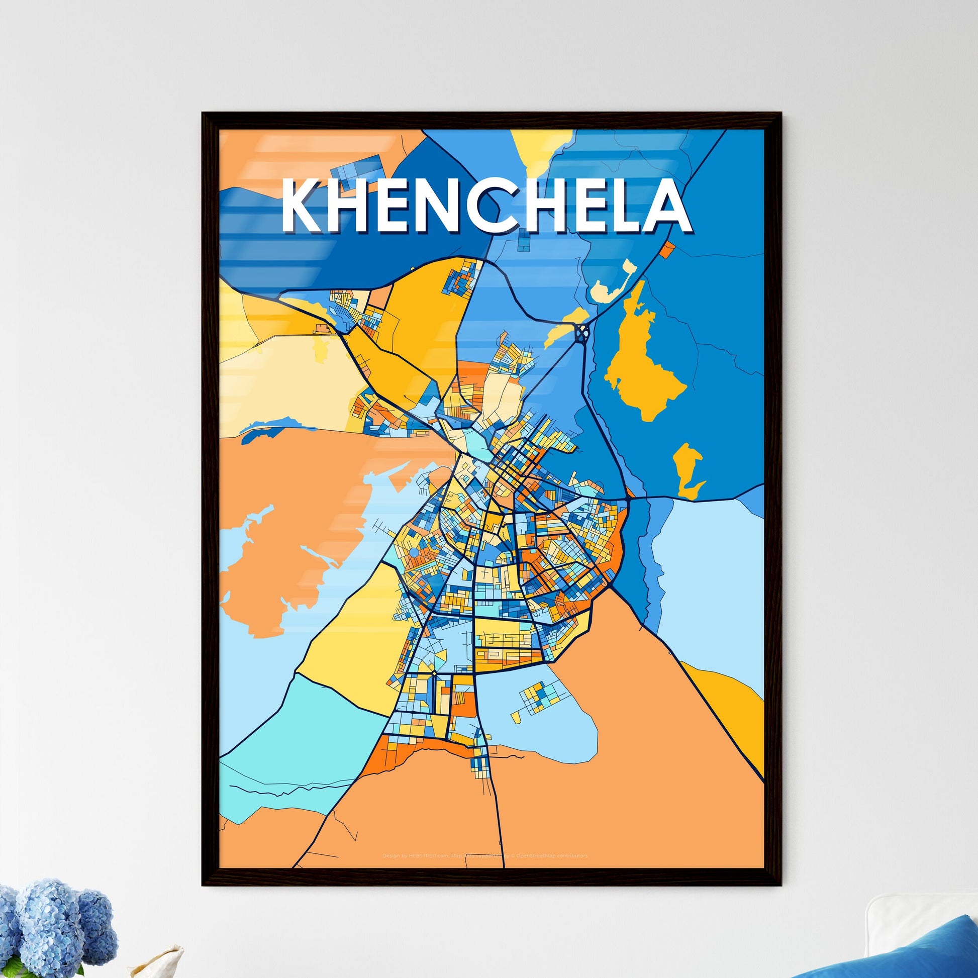 KHENCHELA ALGERIA Vibrant Colorful Art Map Poster Blue Orange