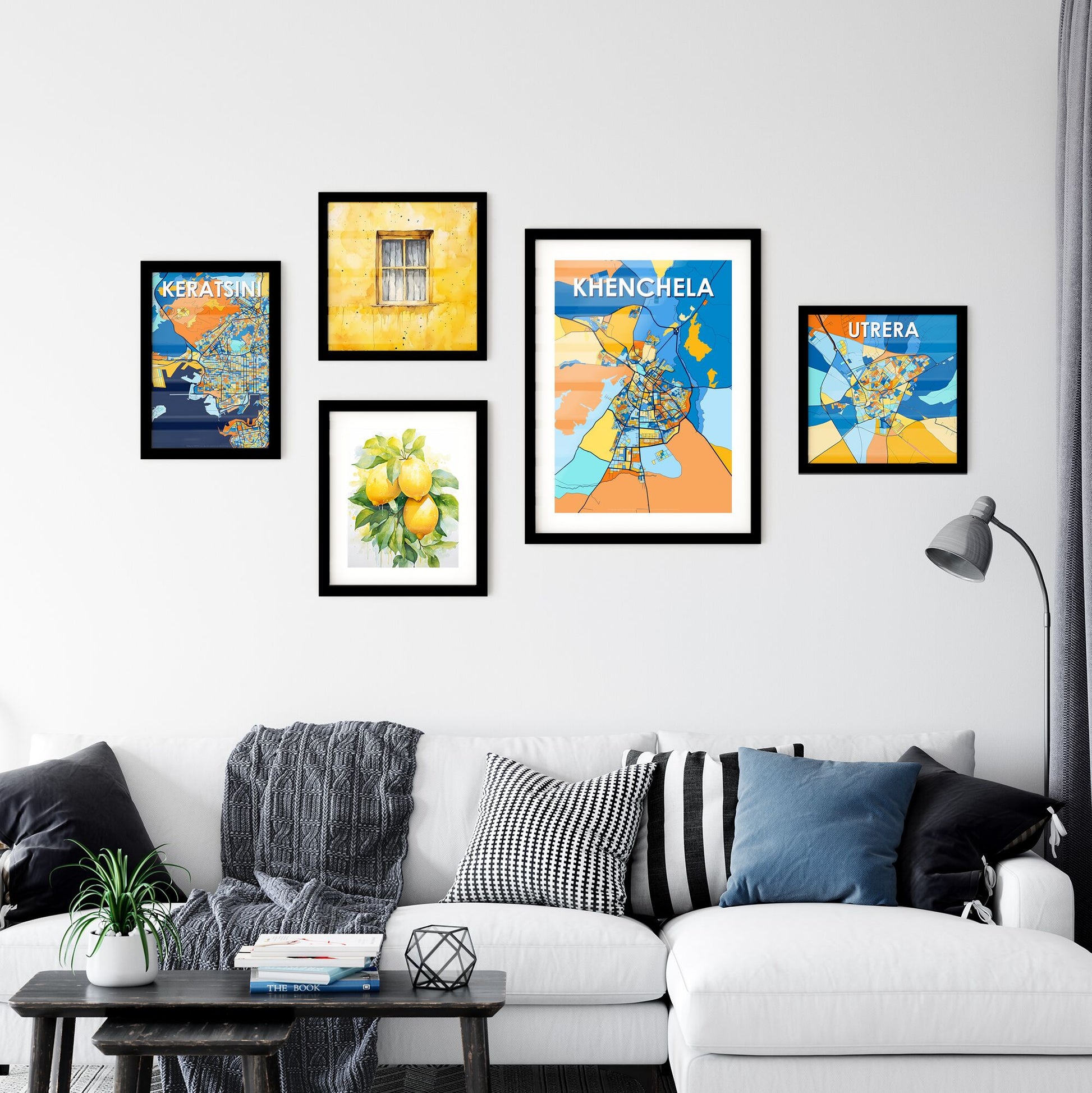 KHENCHELA ALGERIA Vibrant Colorful Art Map Poster Blue Orange