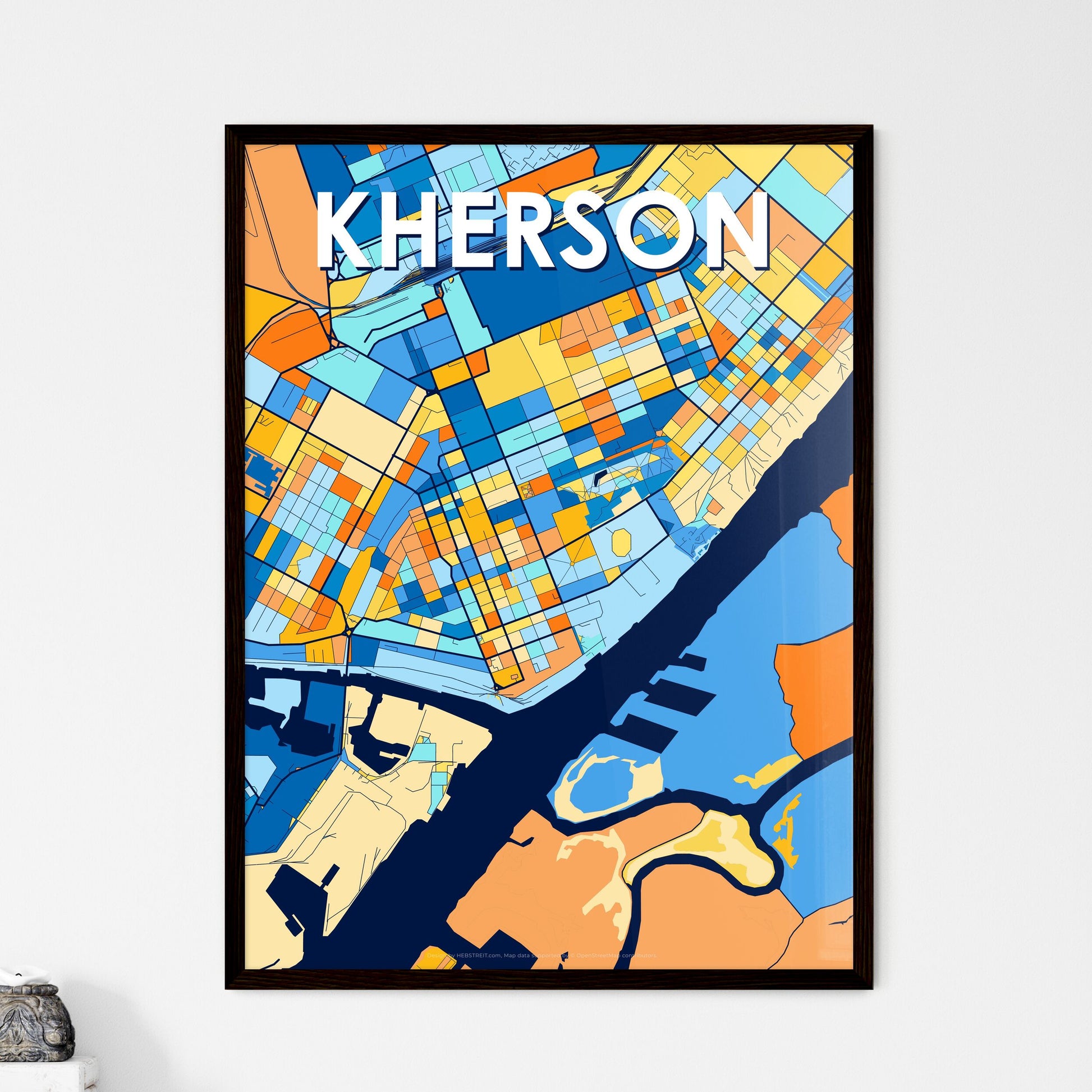 KHERSON UKRAINE Vibrant Colorful Art Map Poster Blue Orange