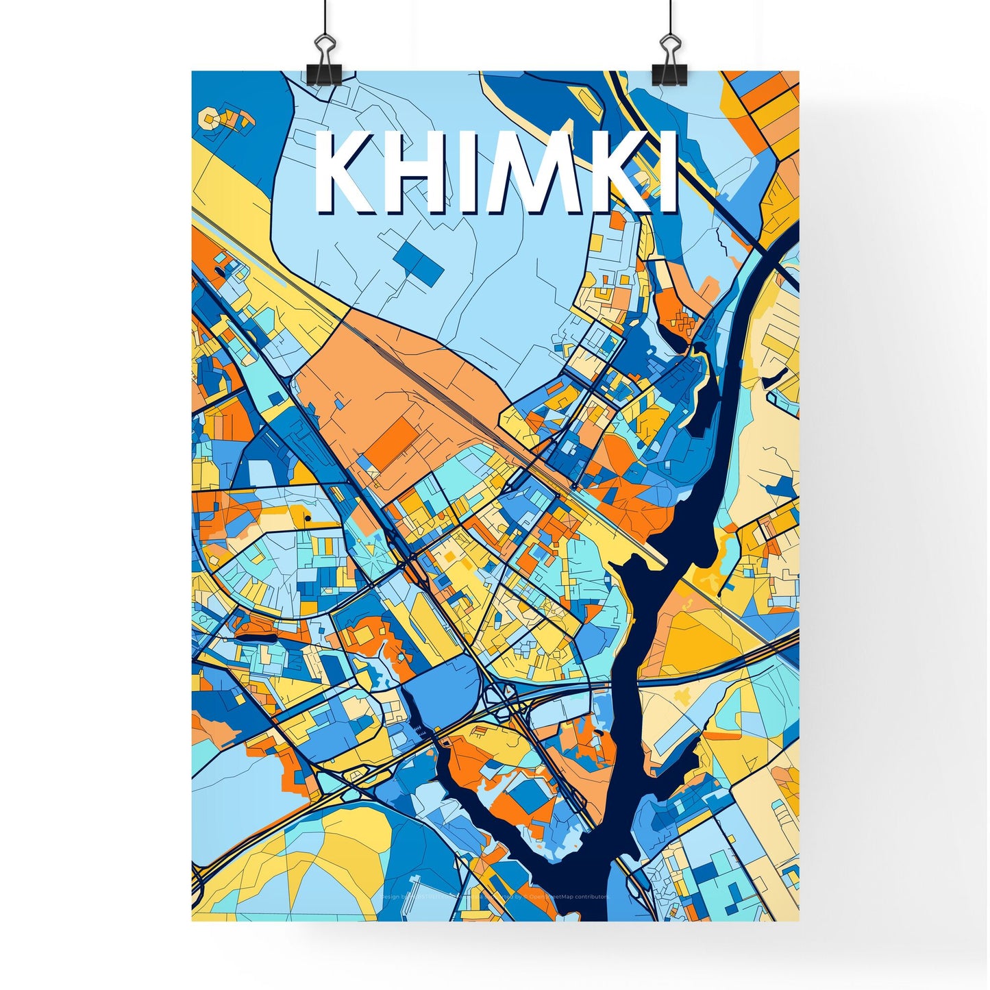 KHIMKI RUSSIA Vibrant Colorful Art Map Poster Blue Orange